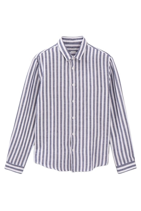 NAVY STRIPED LINEN BLEND SLIM SHIRT 1
