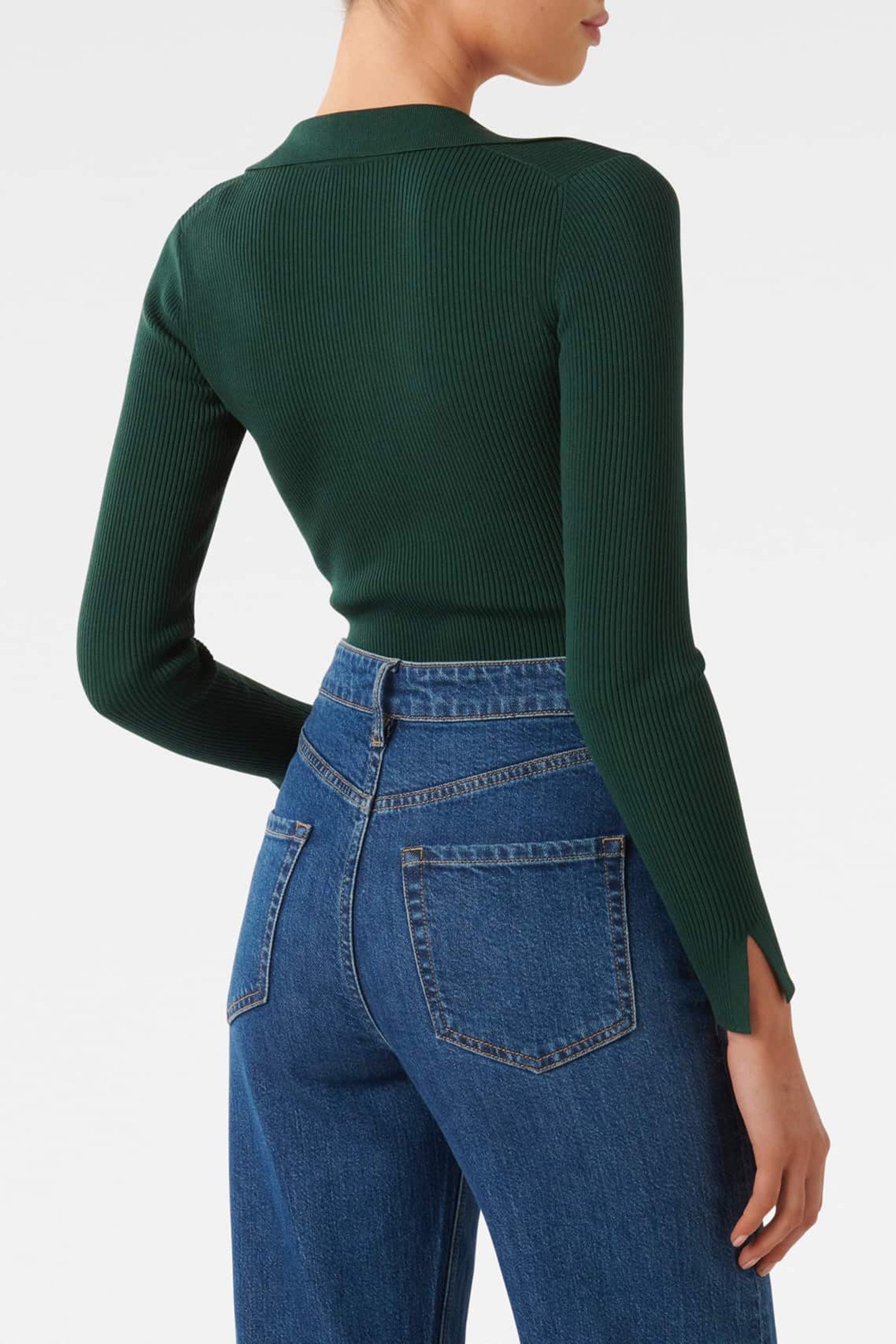 SELENA COLLAR KNITTED TOP DARK GREEN 2