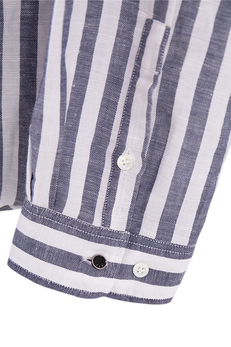 NAVY STRIPED LINEN BLEND SLIM SHIRT 2