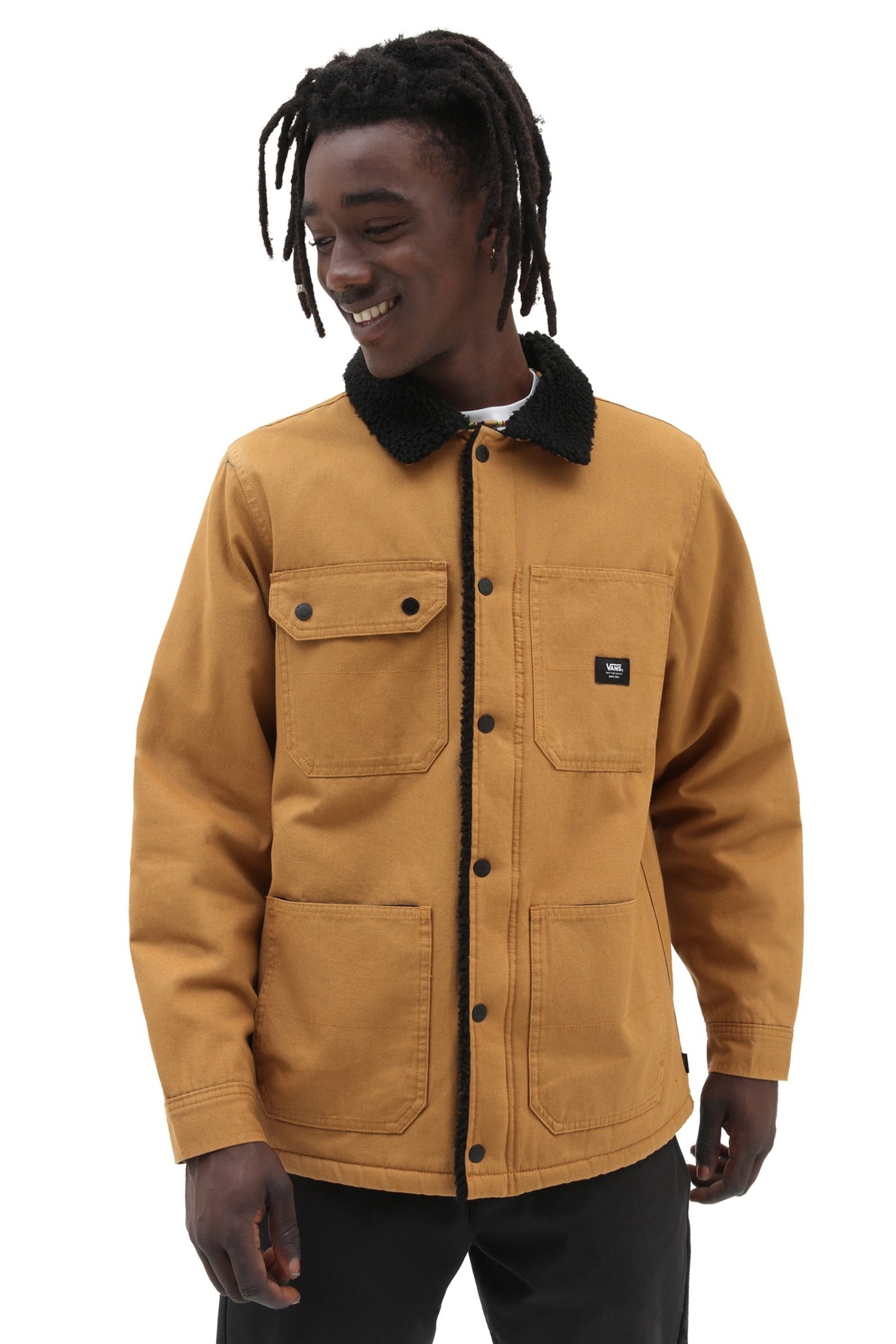 MN DRILL CHORE COAT SHERPA BONE BROWN 1