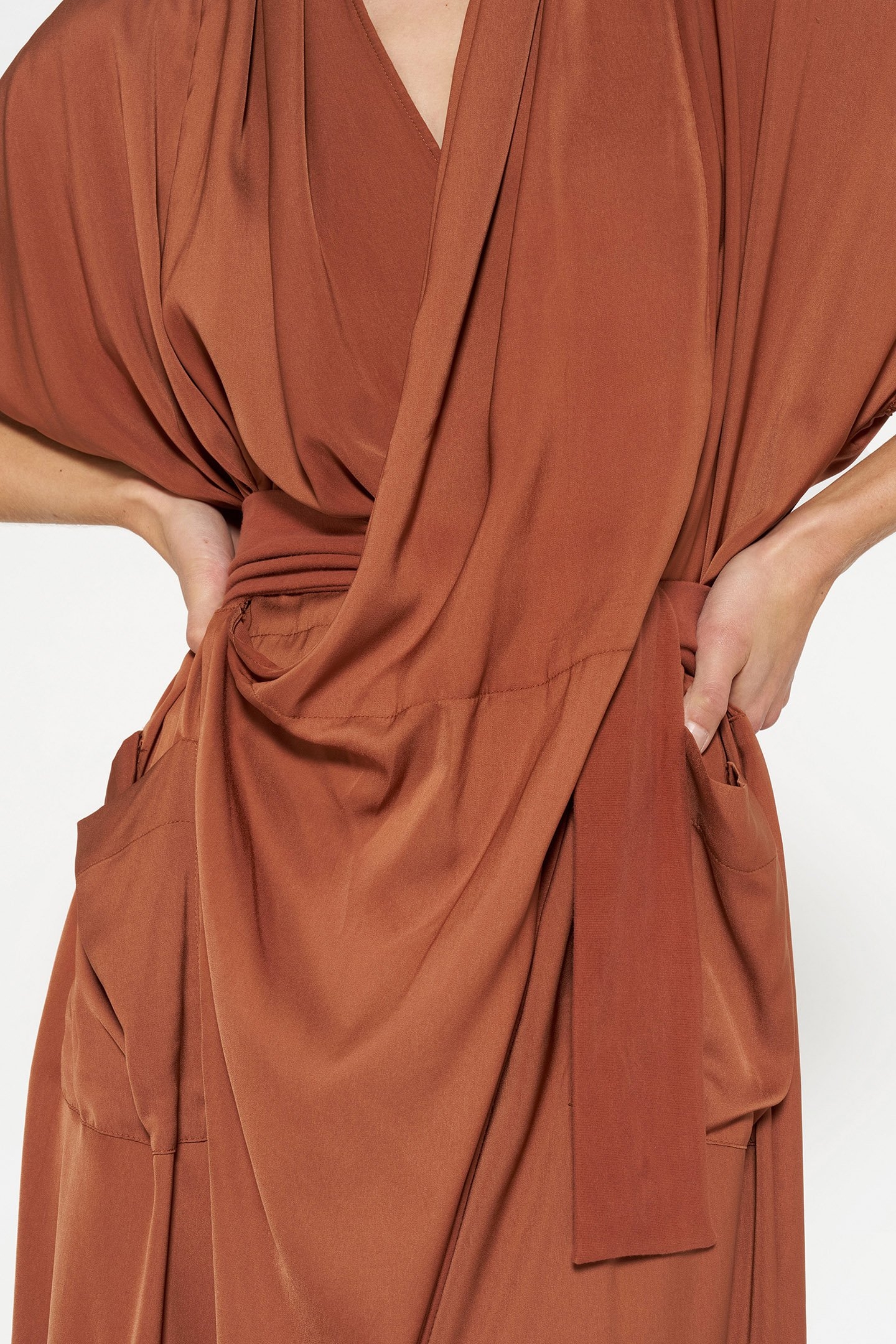 SATIN KIMONO DRESS SADDLE BROWN 7