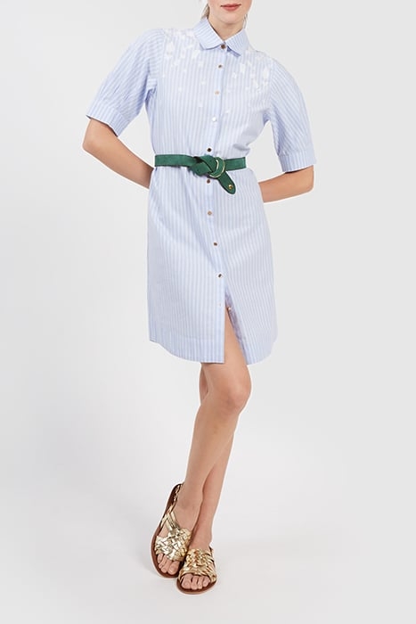 SKY BLUE STRIPED SHIRT DRESS, EMBROIDERED DICKEY 4