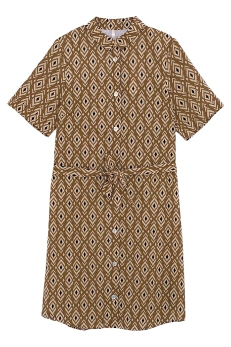 BEIGE SHIRT DRESS WITH ETHNIC BOHO PRINT 4