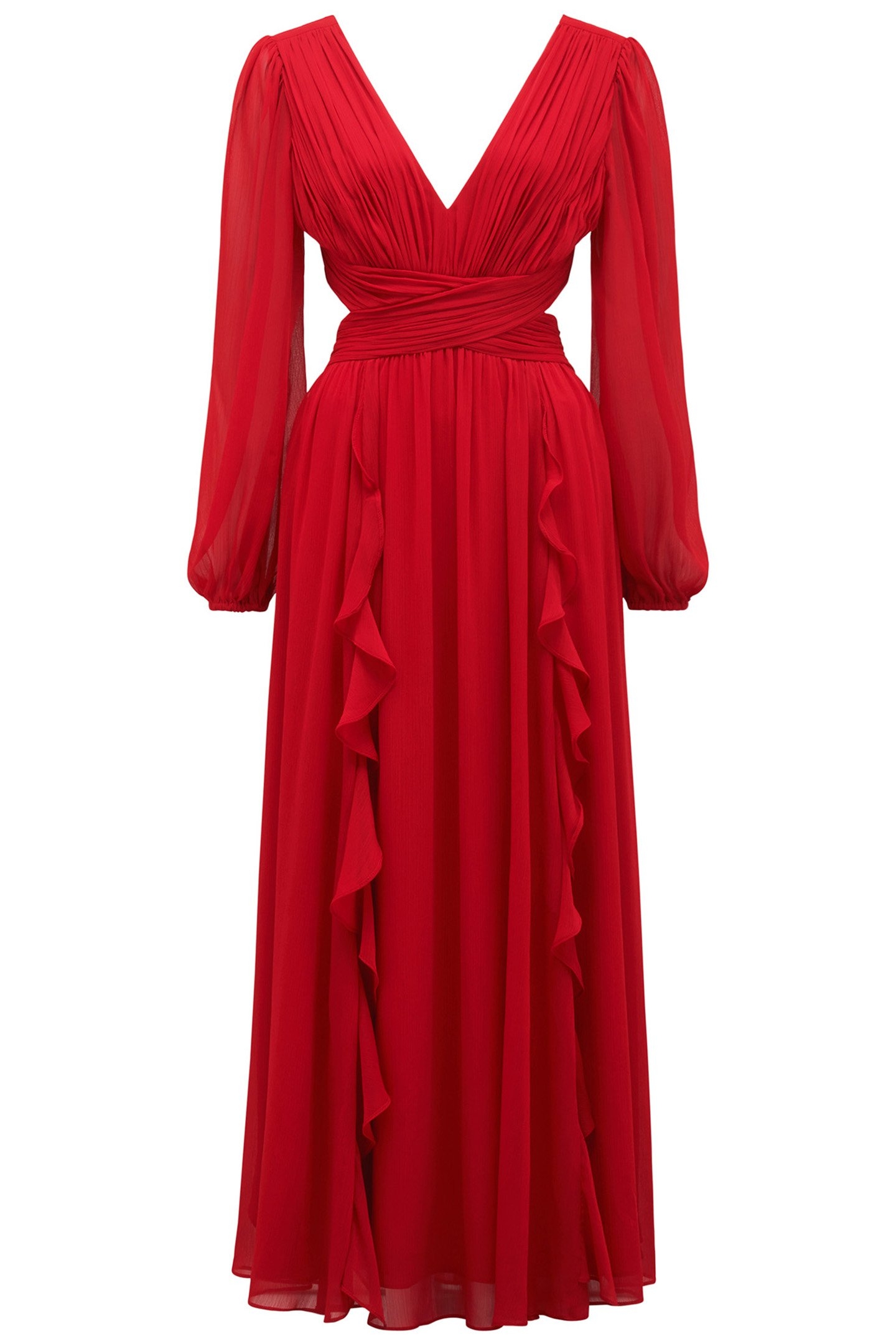 ROSALYN LONG SLEEVES FRILL DRESS CHERRY RED 3