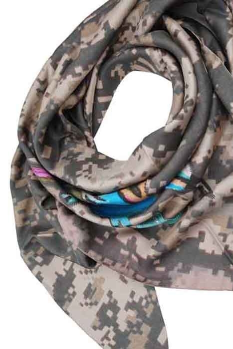 SILK SCARF ST. TROPEZ PIXEL CAMOUFLAGE GREEN 3