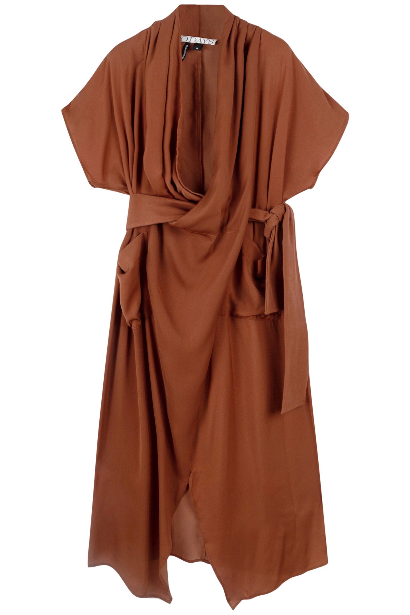 SATIN KIMONO DRESS SADDLE BROWN 3