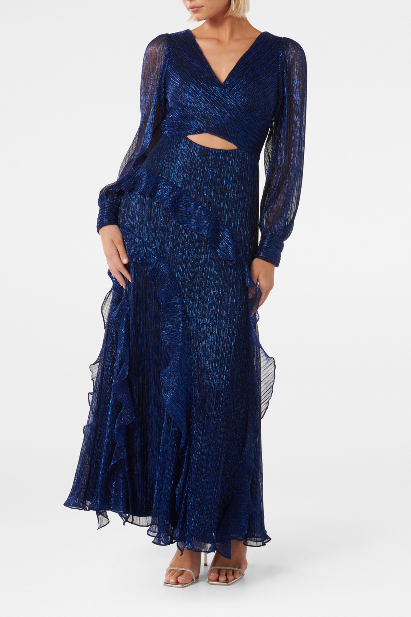 SPENCER PLISSE RUFFLE MIDI DRESS MIDNIGHT BLUE 1