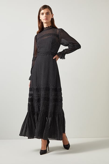 CELESTIA TIERED MAXI DRESS BLACK/CREAM 1