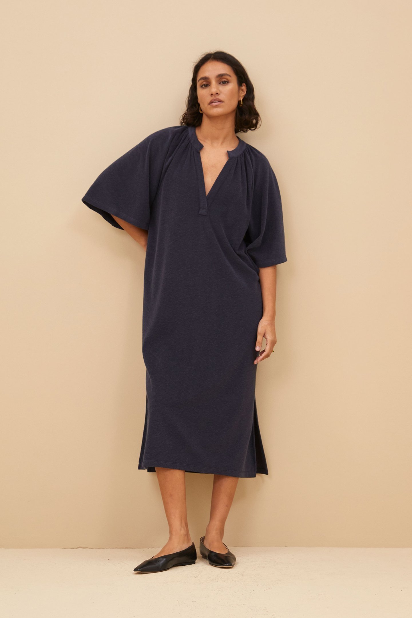 LOUISA SLUB DRESS MIDNIGHT 1