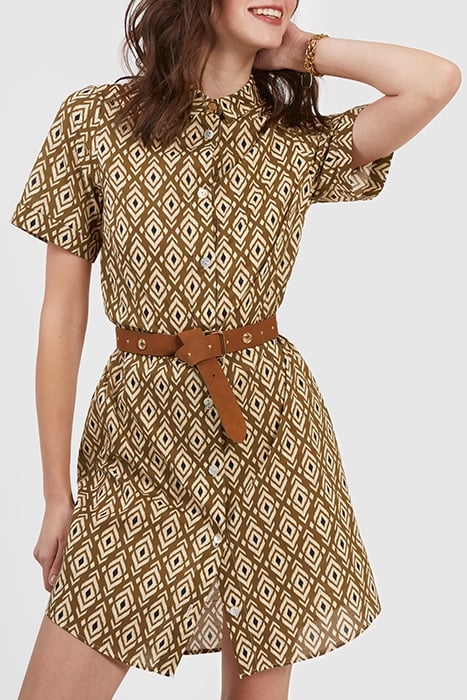 BEIGE SHIRT DRESS WITH ETHNIC BOHO PRINT 1