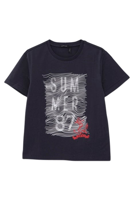 BOYS' NAVY ORGANIC COTTON T-SHIRT, RUBBER GRAPHIC LINES 1