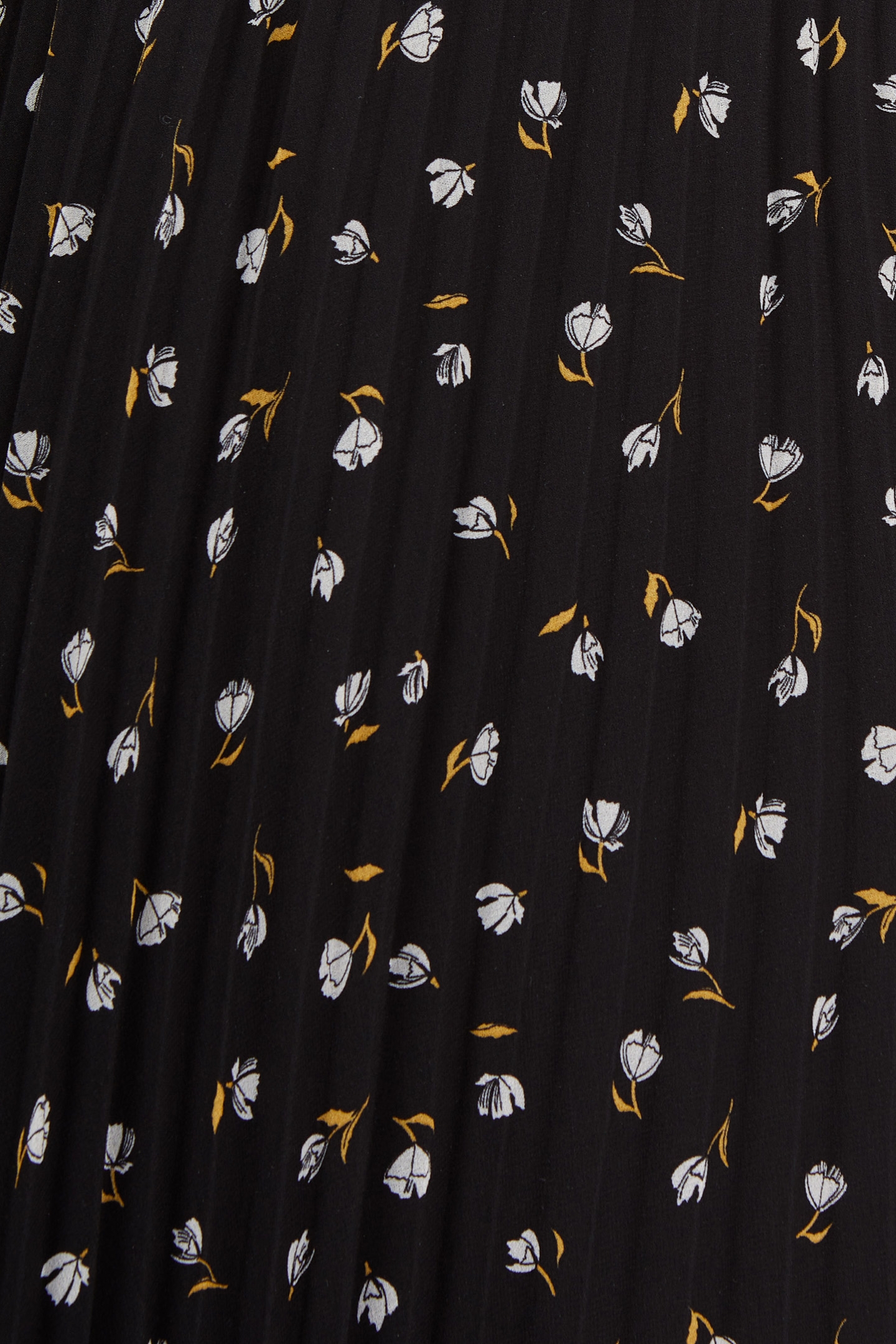 BLACK PLEATED LONG SKIRT, ROCK MINI-FLOWER PRINT 6