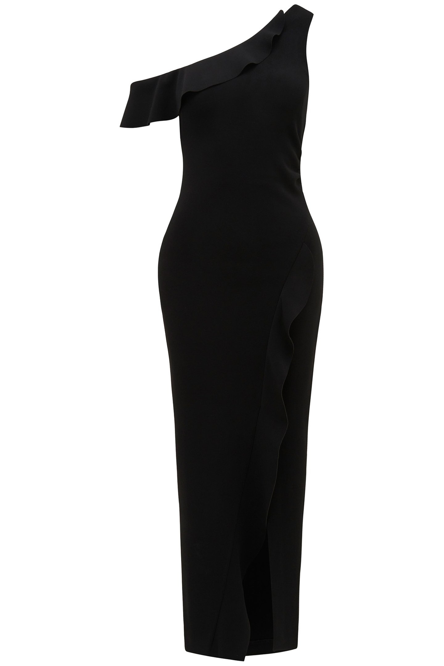 TYRA ONE SHOULDER RUFFLE BODYCON DRESS BLACK 3