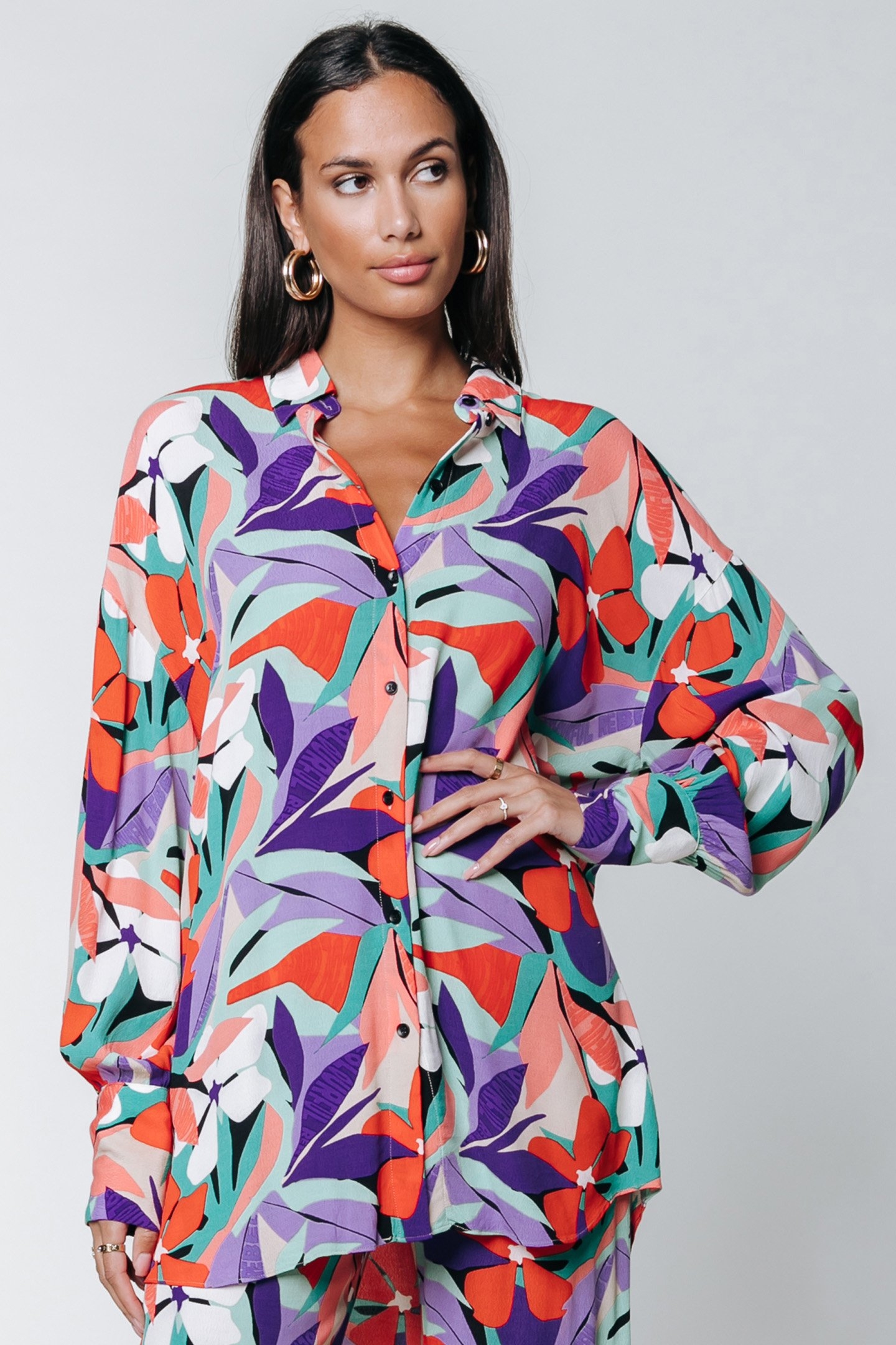 TALIA BIG FLOWER OVERSIZED BOYFRIEND BLOUSE MULTICOLOR 1