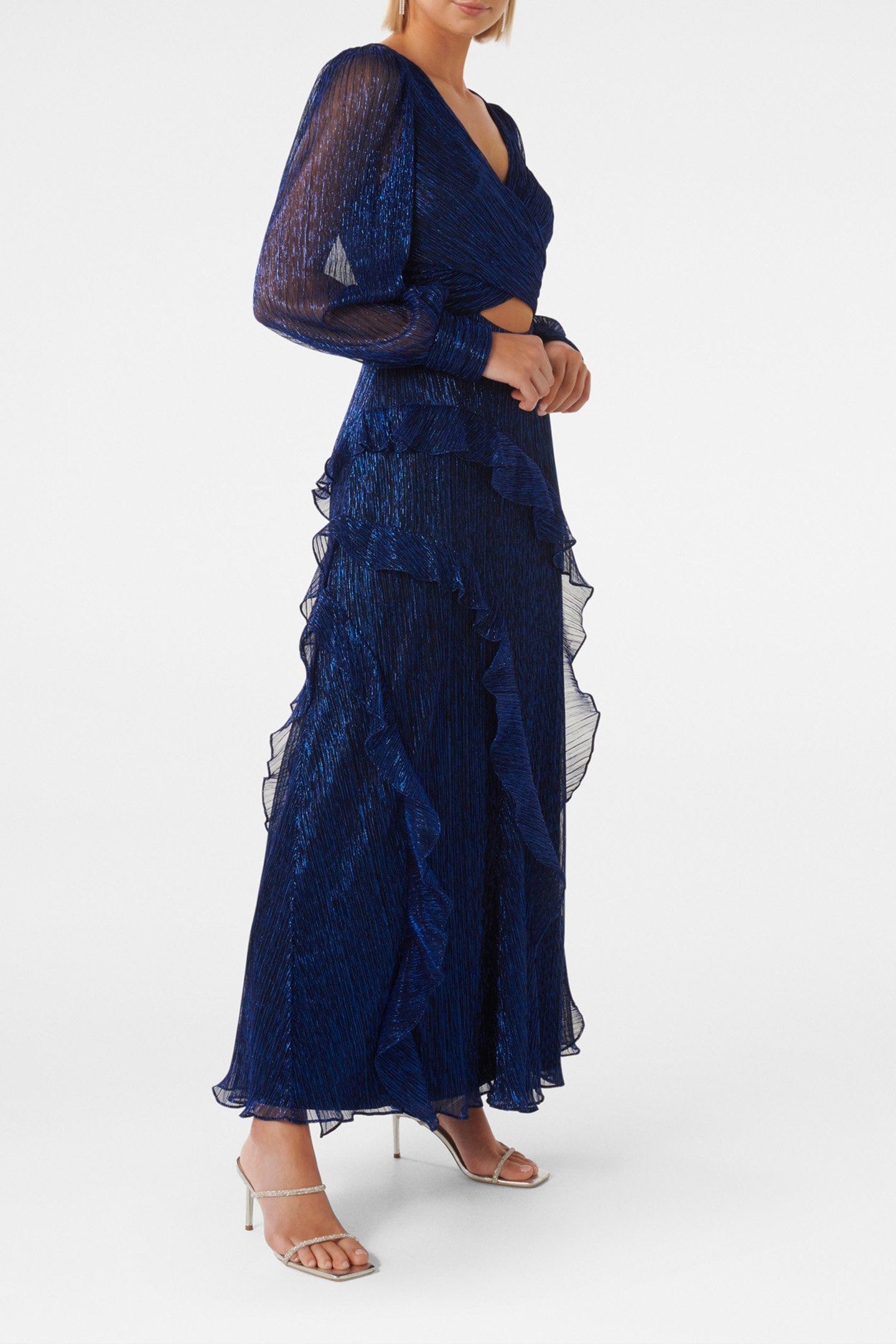 SPENCER PLISSE RUFFLE MIDI DRESS MIDNIGHT BLUE 4