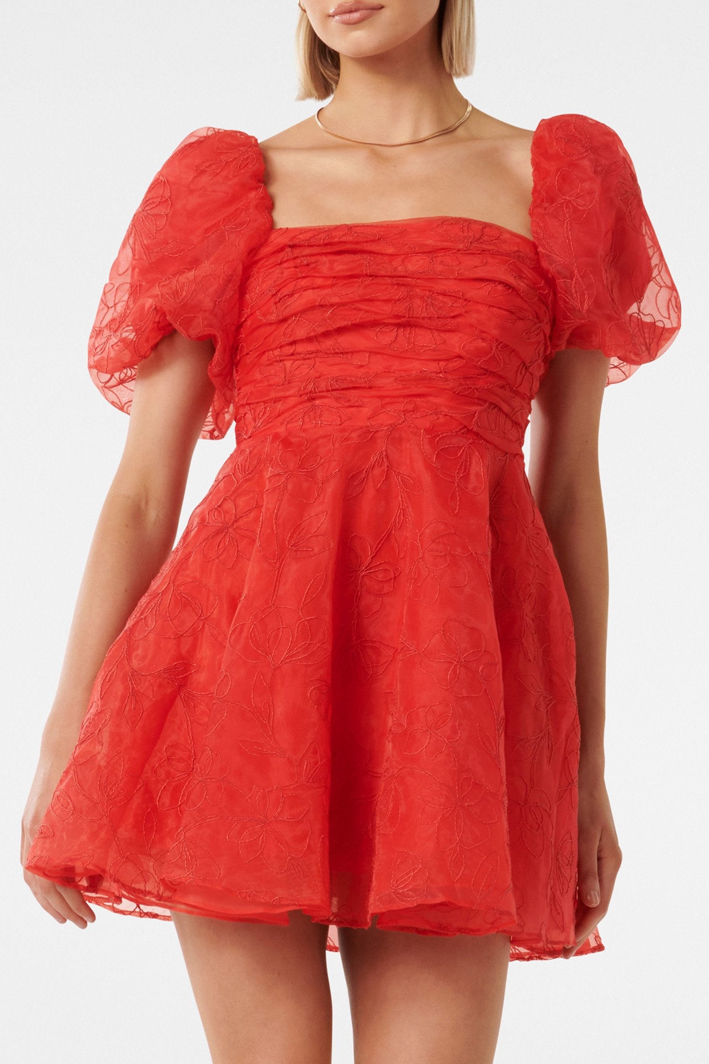 CODY EMBROIDERED SKATER MINI DRESS RED 1