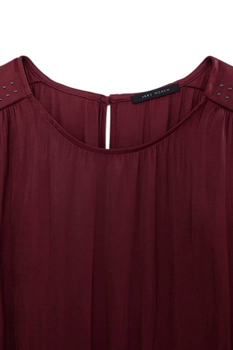 BURGUNDY POLYESTER PLEATED DRESS WITH STUD DECORATION 2