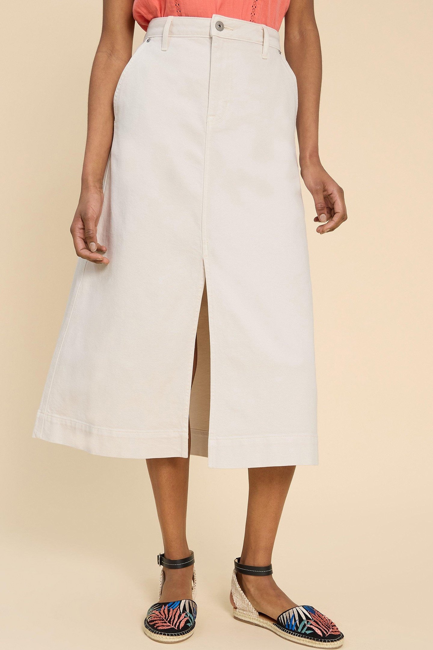 ALLIE DENIM MIDI SKIRT LIGHT NATURAL 1
