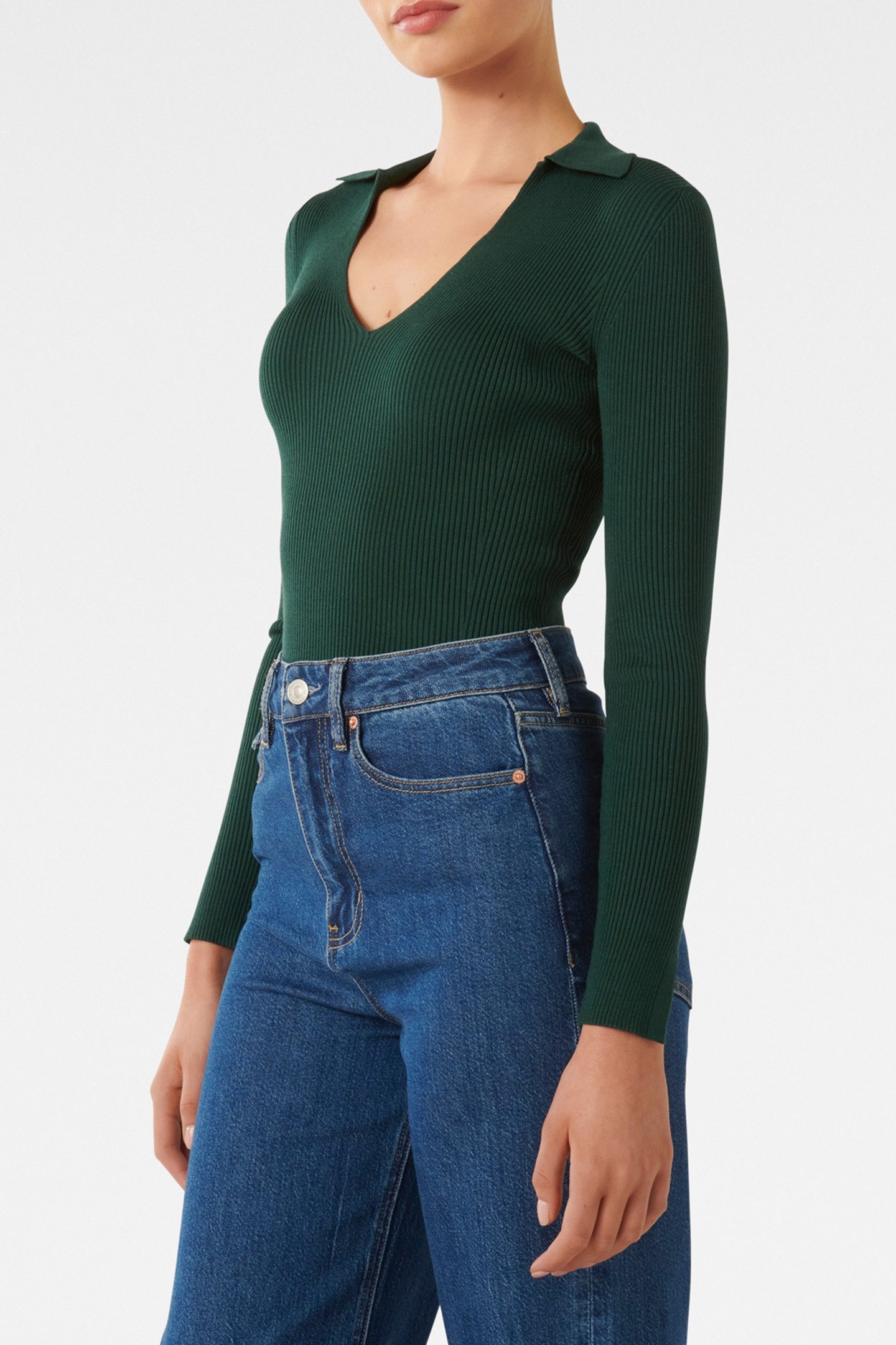 SELENA COLLAR KNITTED TOP DARK GREEN 5