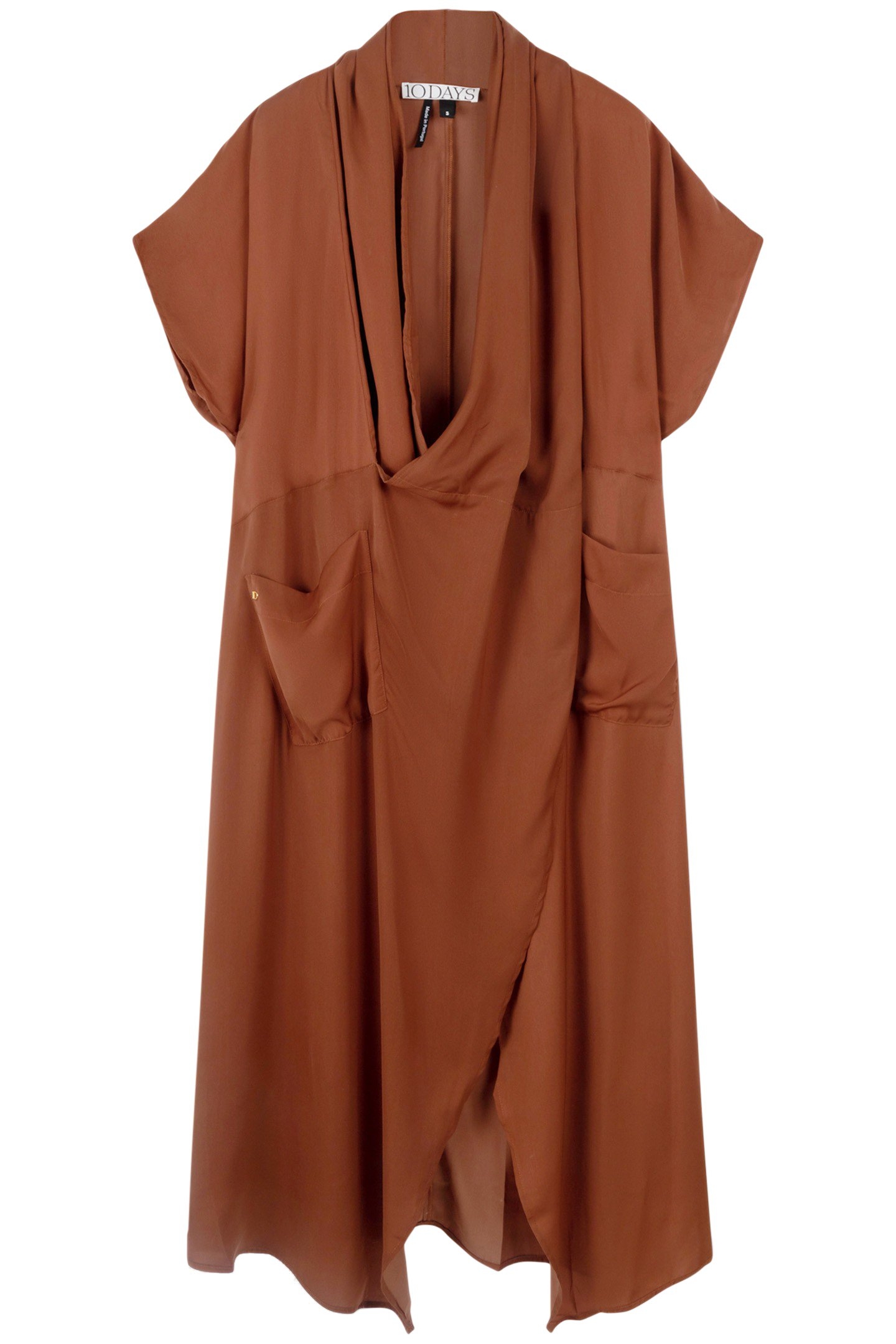 SATIN KIMONO DRESS SADDLE BROWN 5