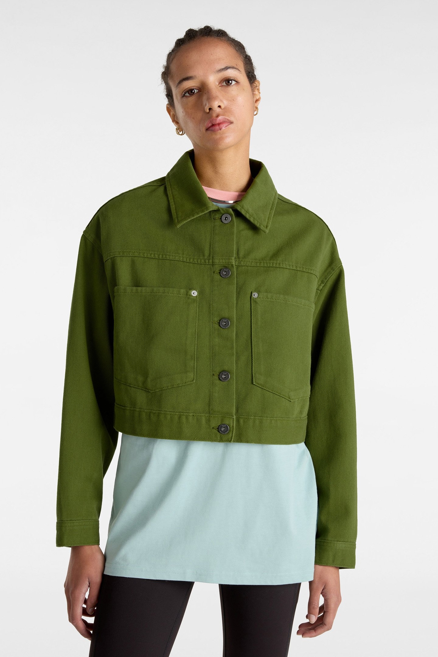 RAYNES CROP TRUCKER JACKET PESTO 1