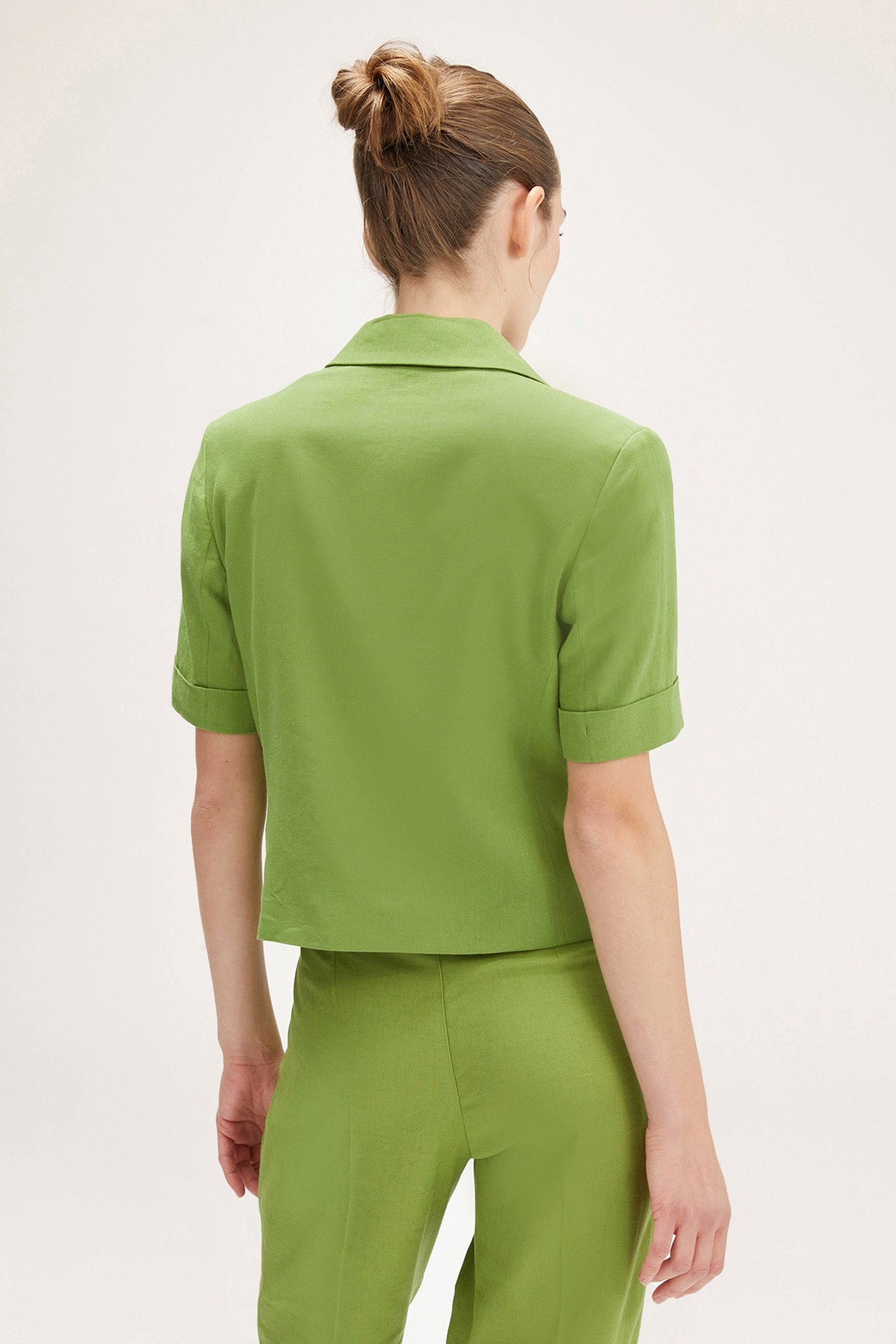 LINEN BLEND SHORT-SLEEVED JACKET GREEN 2