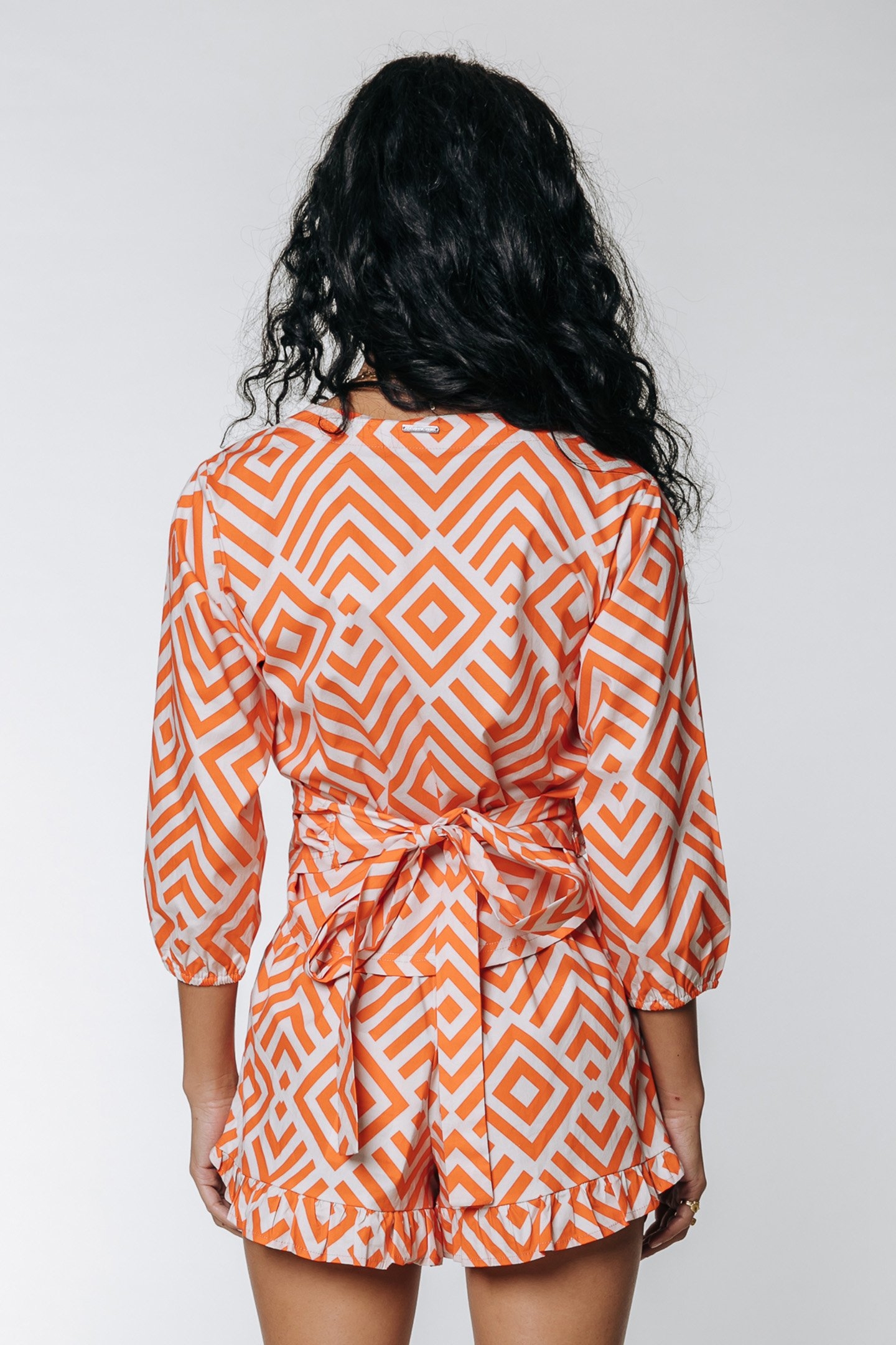 JANA SQUARES WRAP TOP BRIGHT ORANGE 2