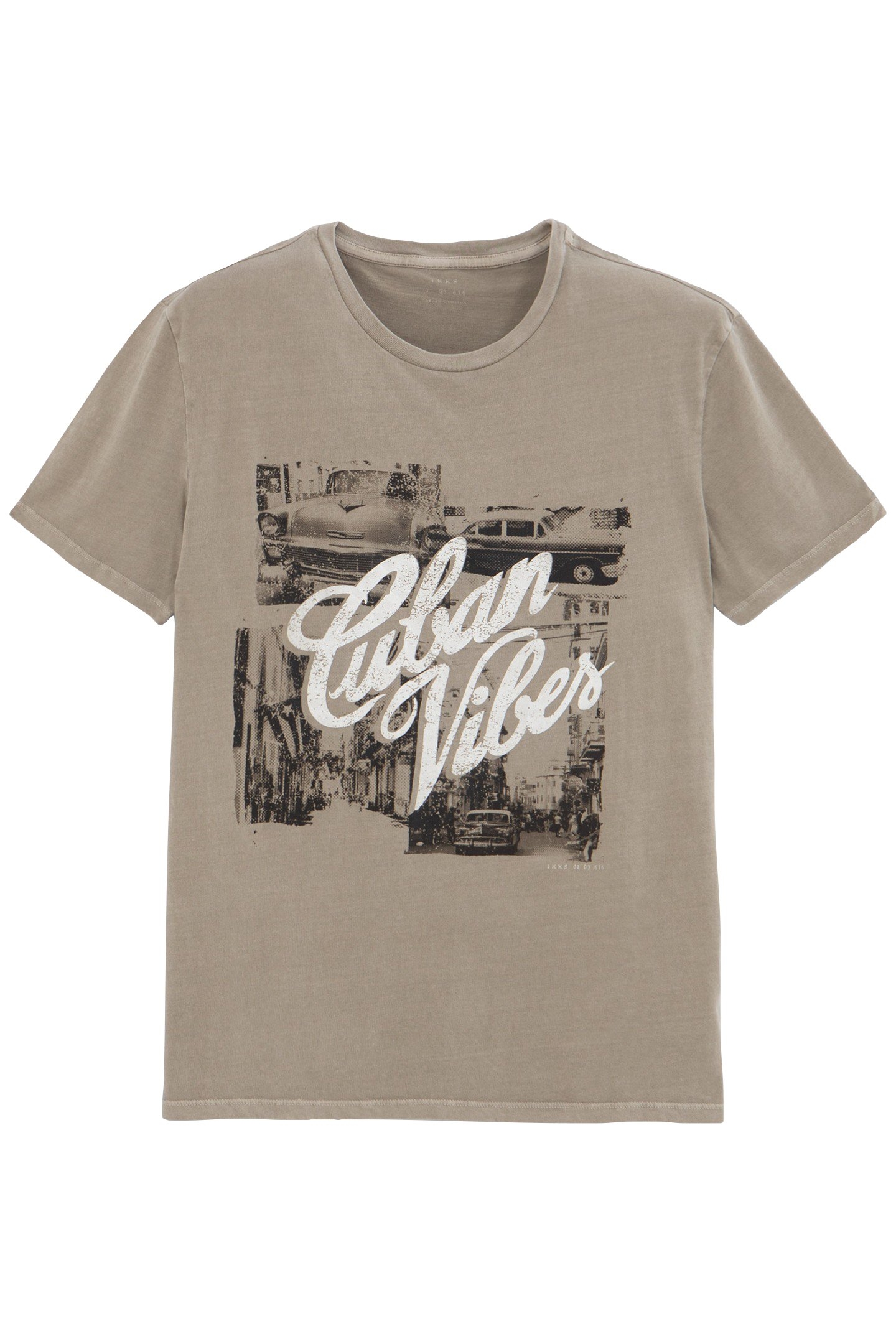 KHAKI ORGANIC COTTON T-SHIRT WITH CUBAN CAR IMAGES 3