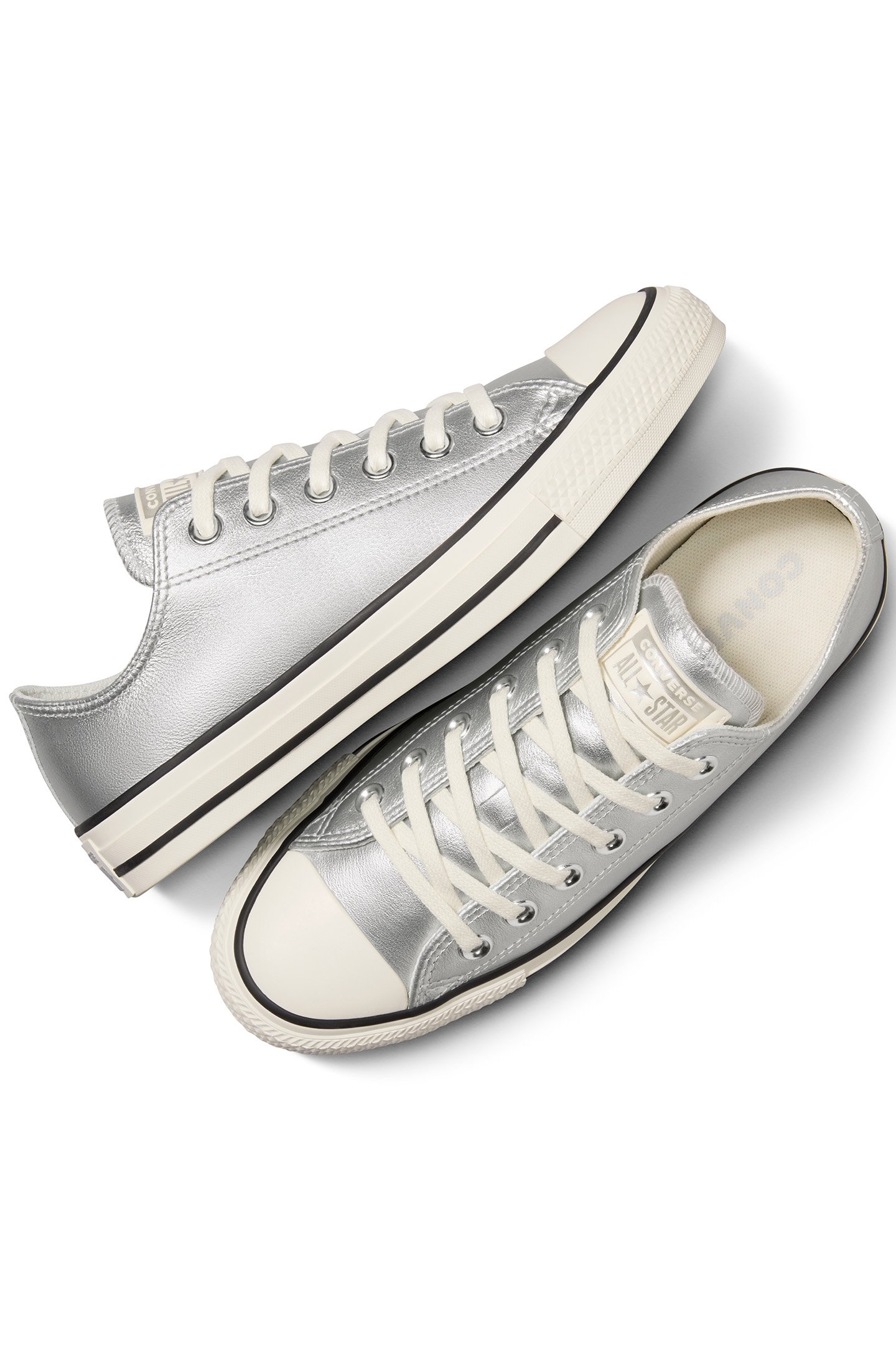 CHUCK TAYLOR ALL STAR METALLIC LEATHER SILVER/EGRET/BLACK 3