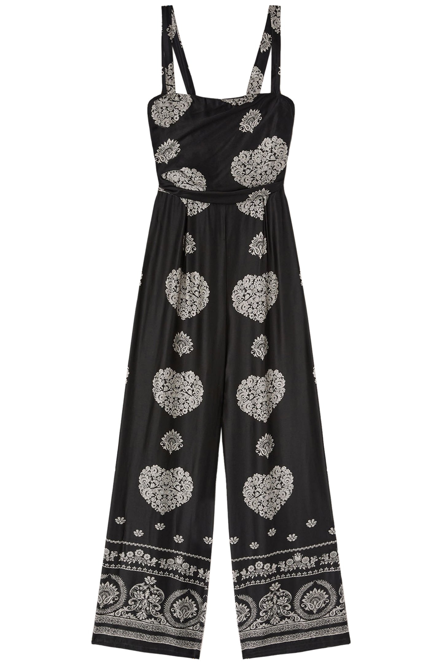 LONG JUMPSUIT IN ETHNIC PATTERNED SATIN BLACK 3