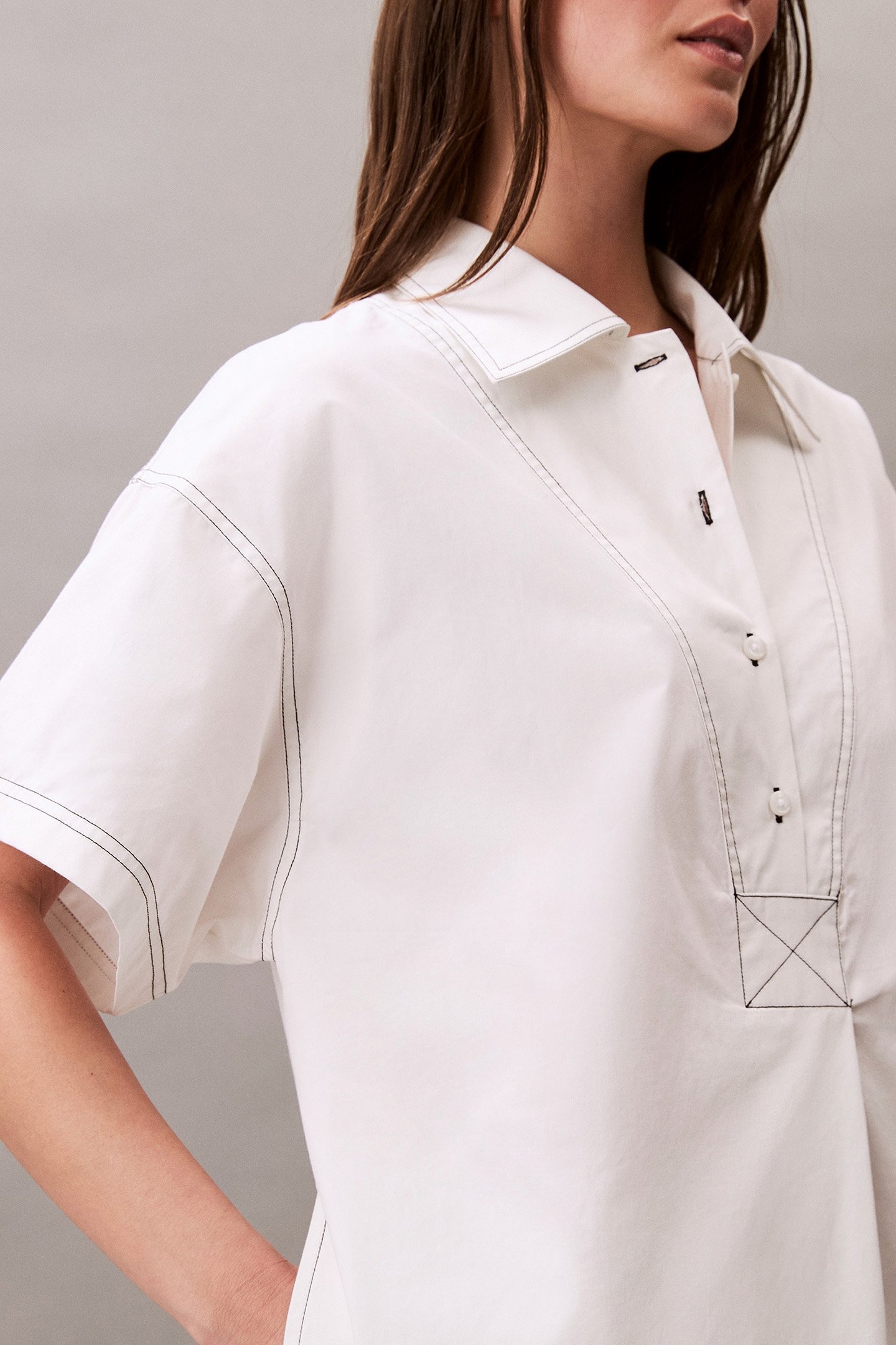 COTTON TWILL MINI SHIRT DRESS BLANC DE BLANC 4