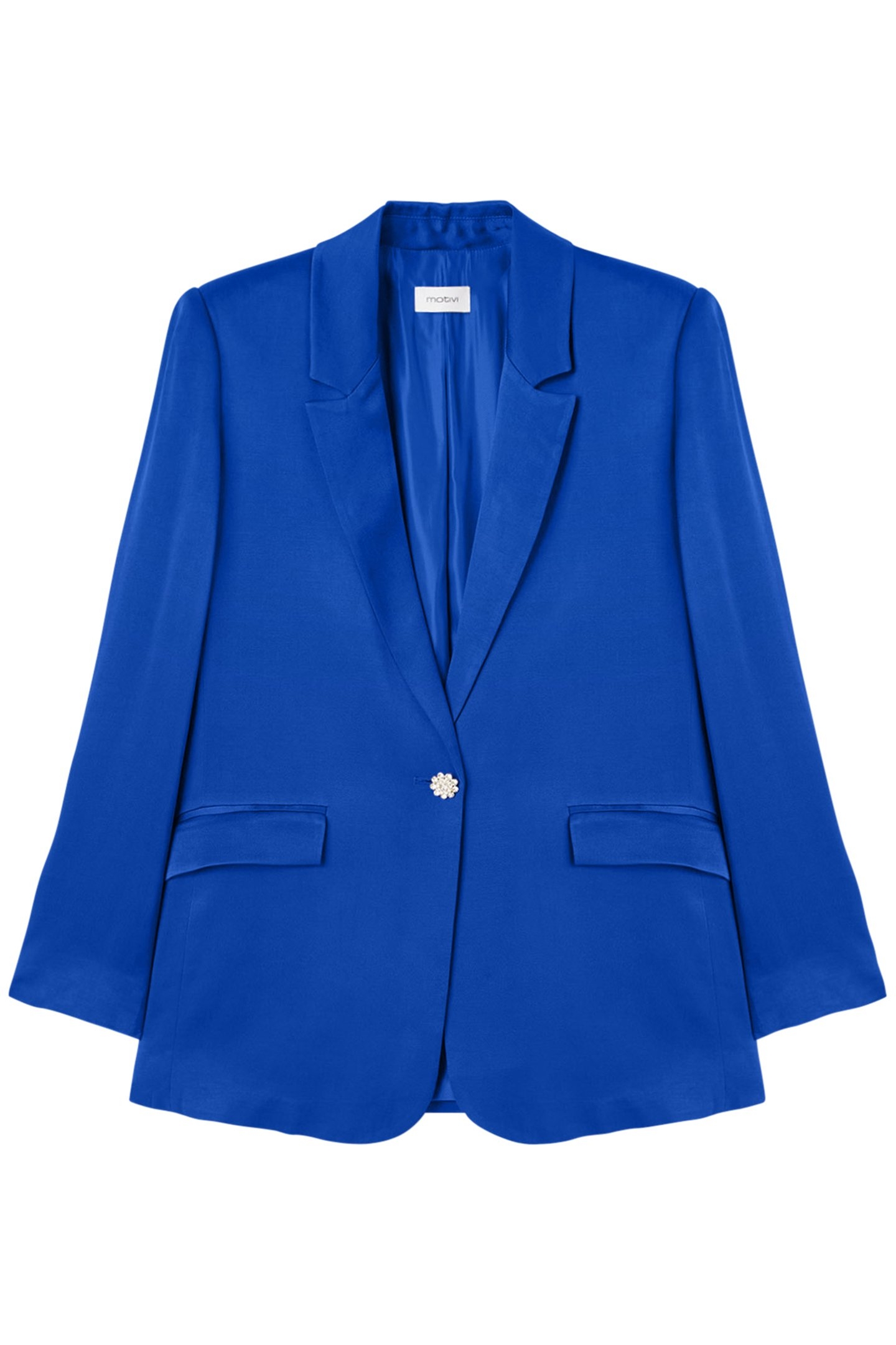 OVERSIZED SATIN BLAZER WITH JEWEL BUTTON BLUE 4