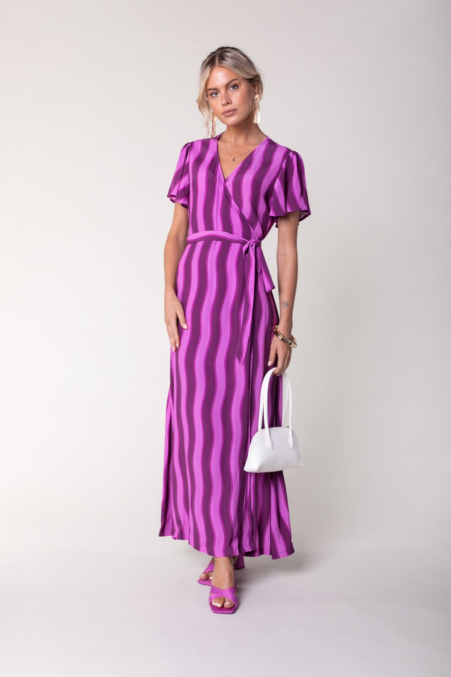 AVA STRIPES REAL WRAP MAXI DRESS SS PURPLE 1