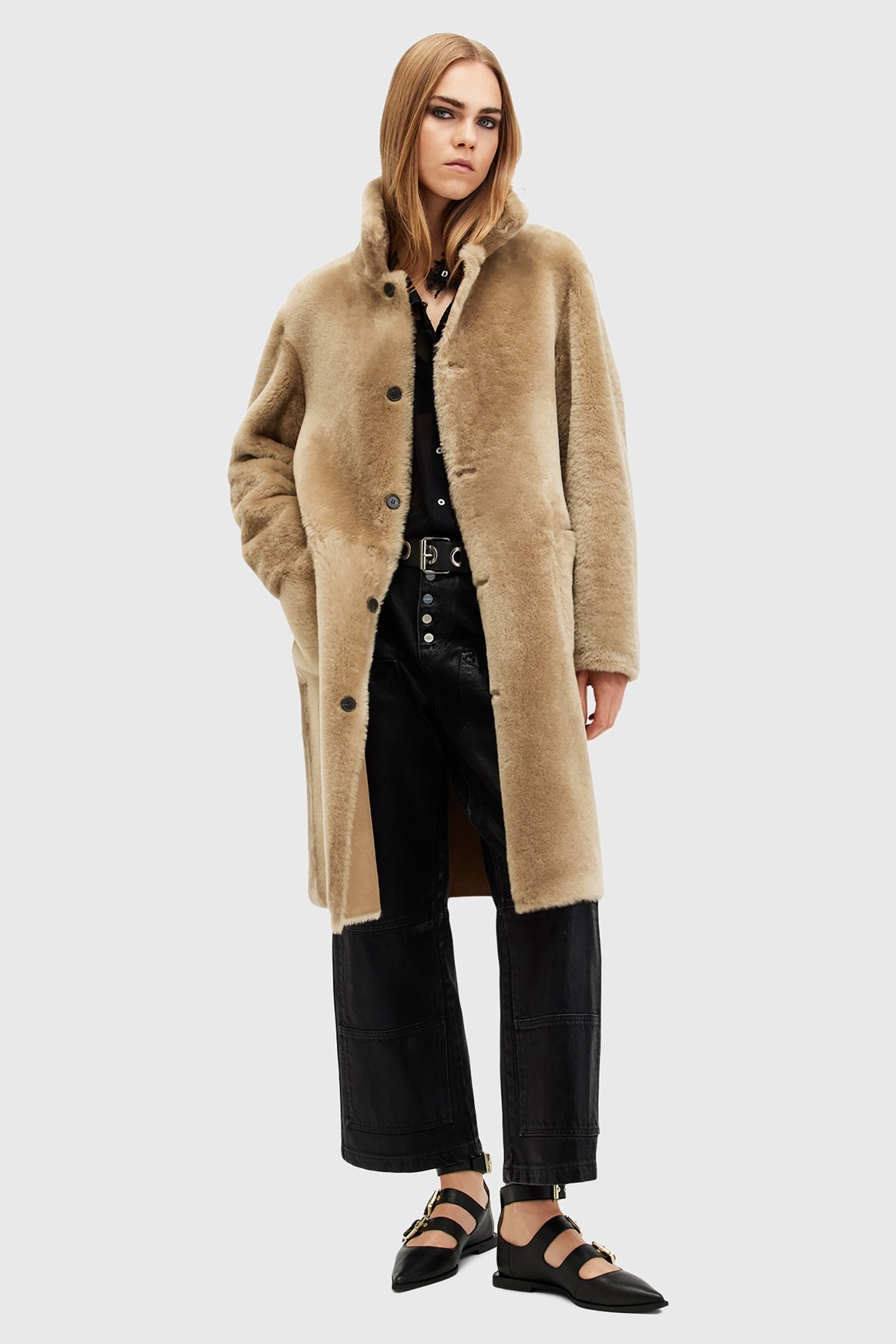 SERRA SHEARLING COAT TAUPE BROWN 7