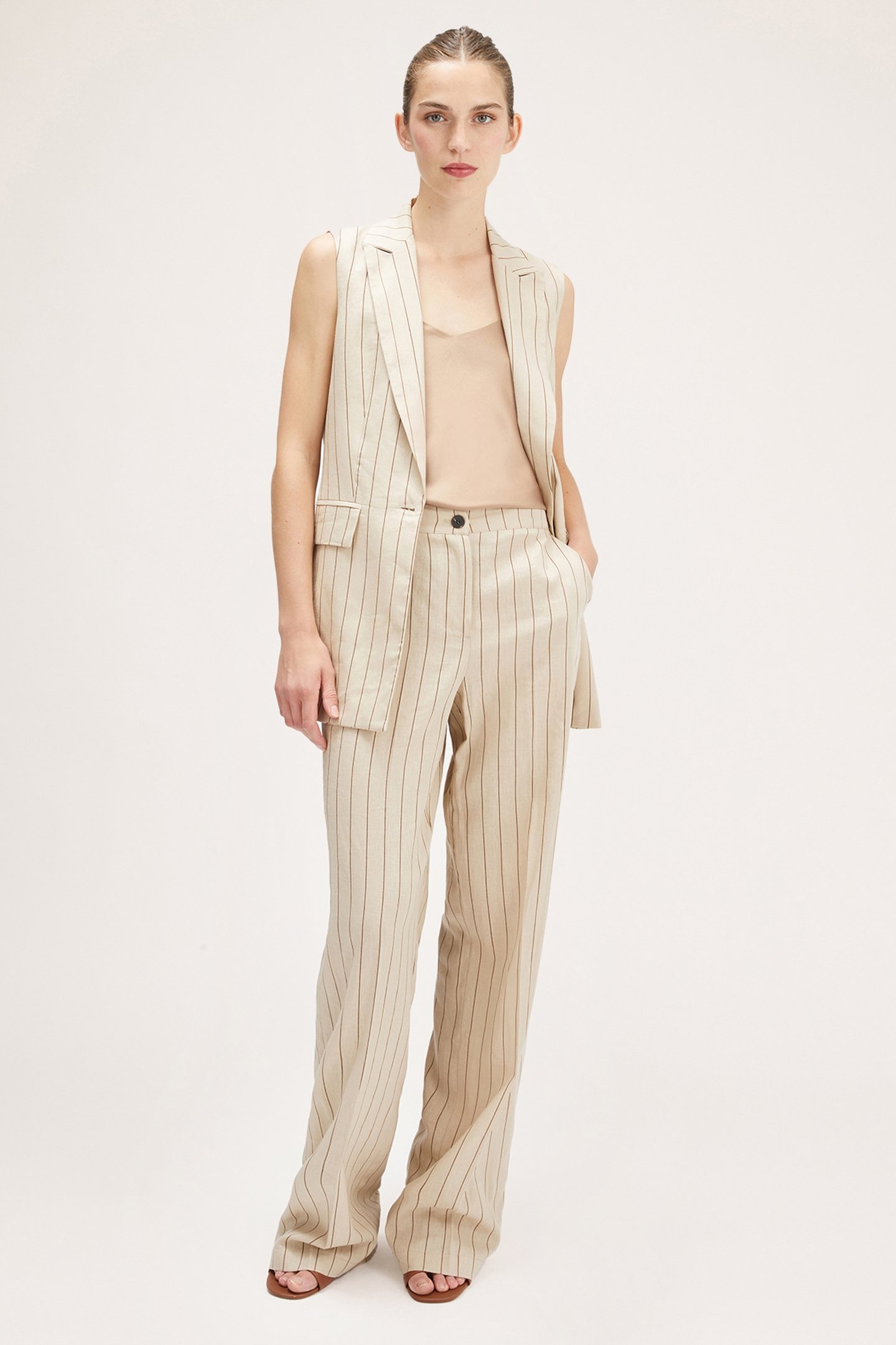 LONG PINSTRIPED WAISTCOAT NATURAL 3