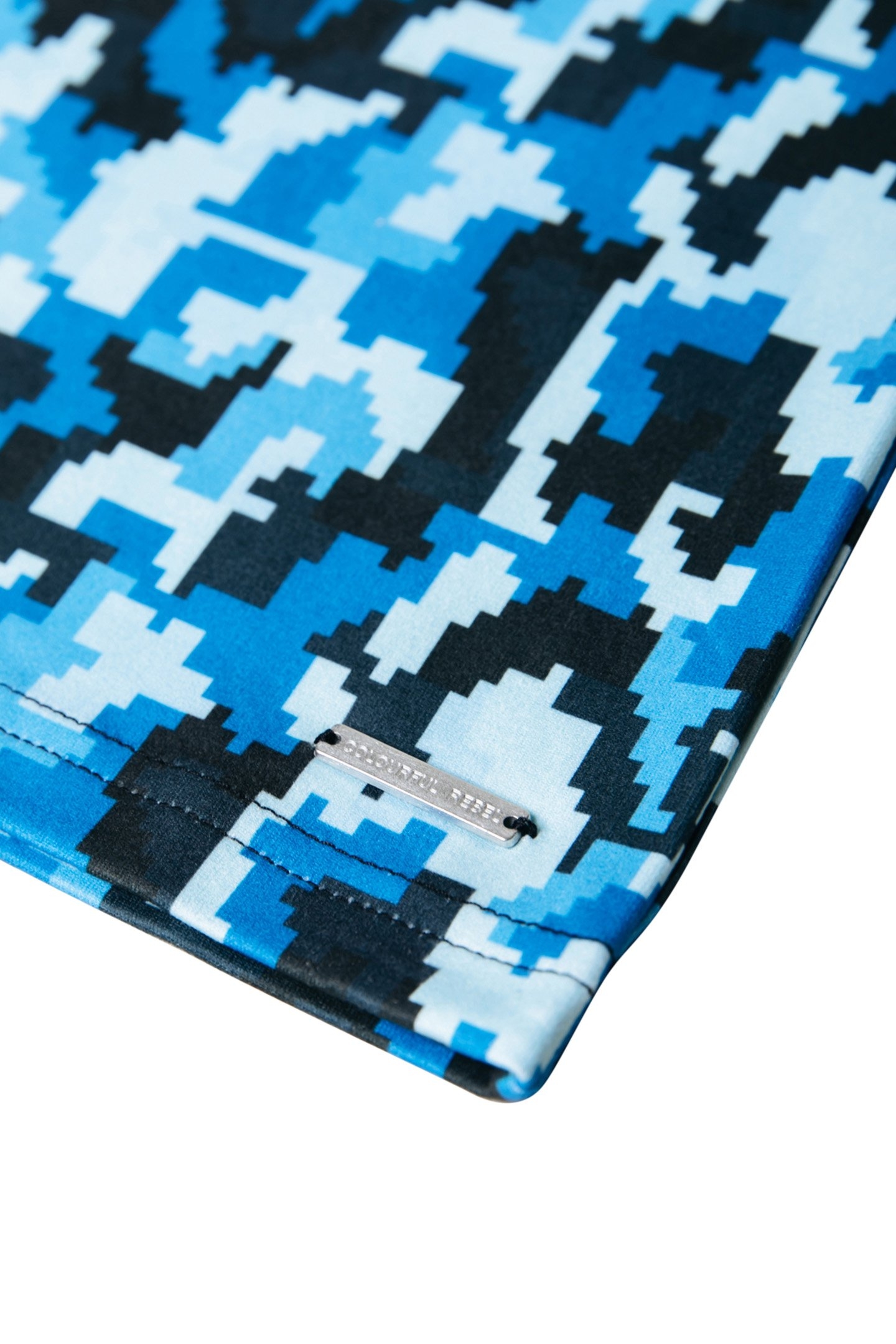 NEYO ABSTRACT PIXEL PEACHED TURTLENECK TOP CYAN BLUE 3