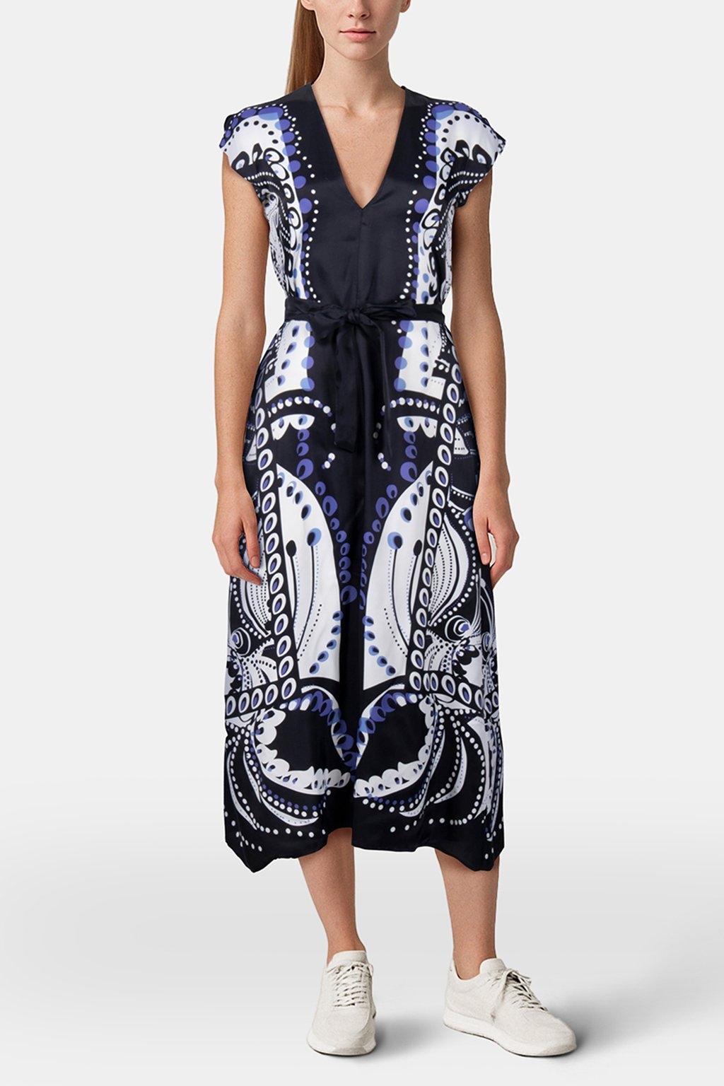 SCARF PRINT MIDI DRESS NAVY/WHITE 1