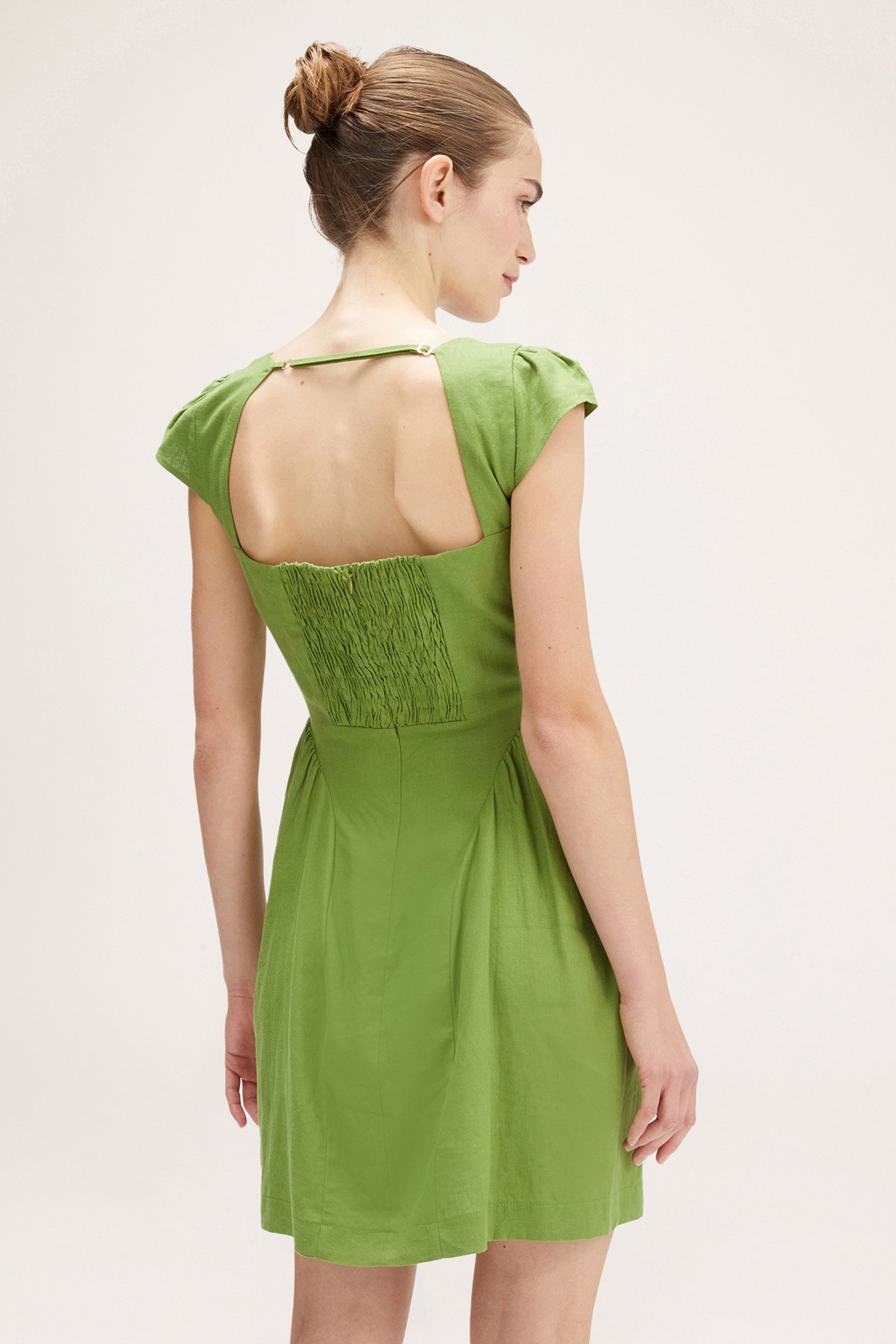 LINEN BLEND MINI DRESS GREEN 2