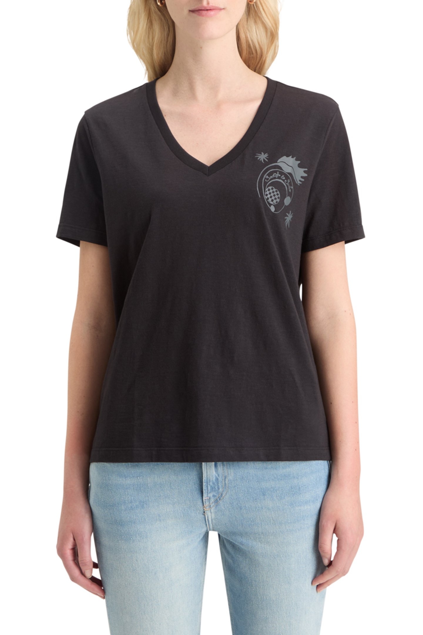 SLUB V-NECK REGULAR FIT T-SHIRT EVENING BLACK 1