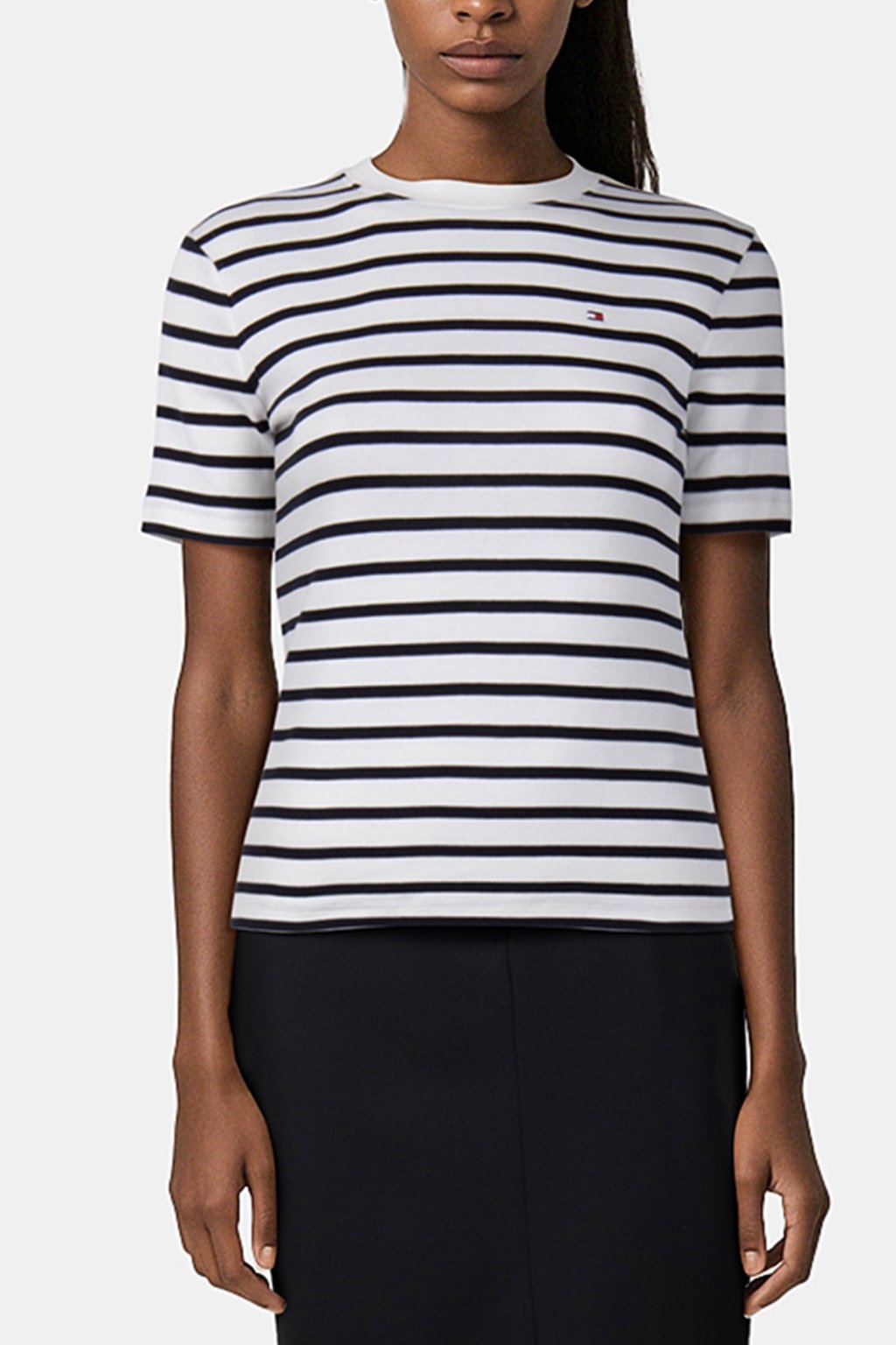 SLIM CODY C-NK SS BRETON SLIM FIT T-SHIRT IN ECRU/DESERT SKY 1