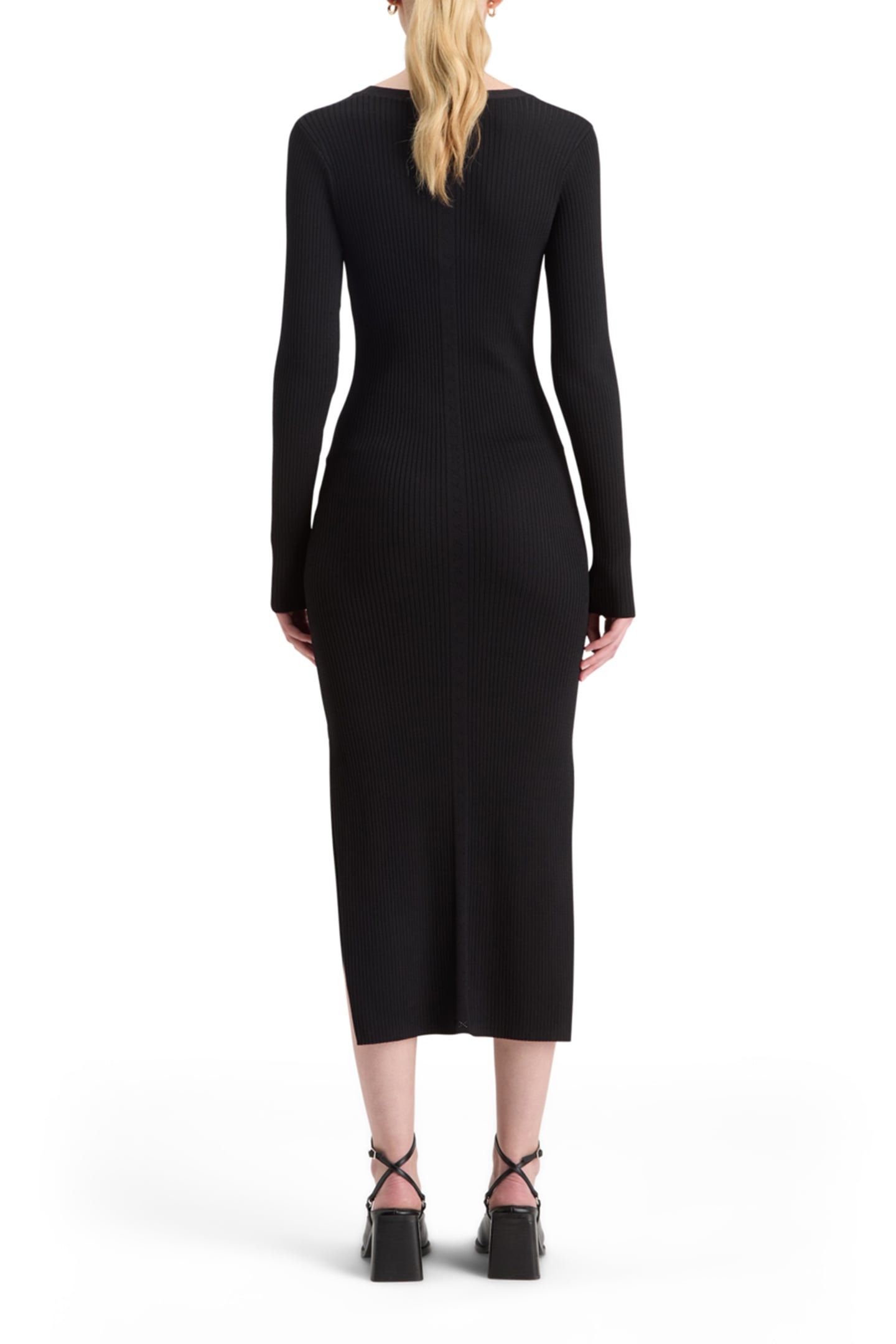 RIBBED KNITTED MIDI DRESS EVENING BLACK 2