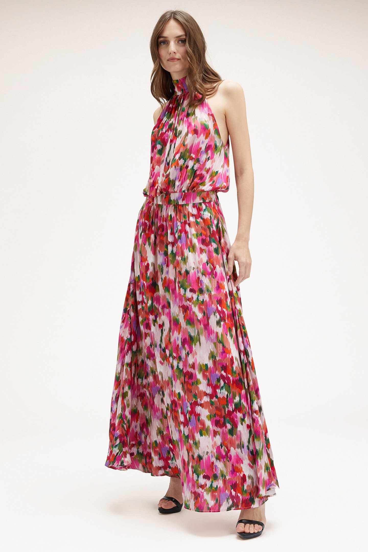 FLORAL INDIAN INK PRINT HALTERNECK DRESS RED 4