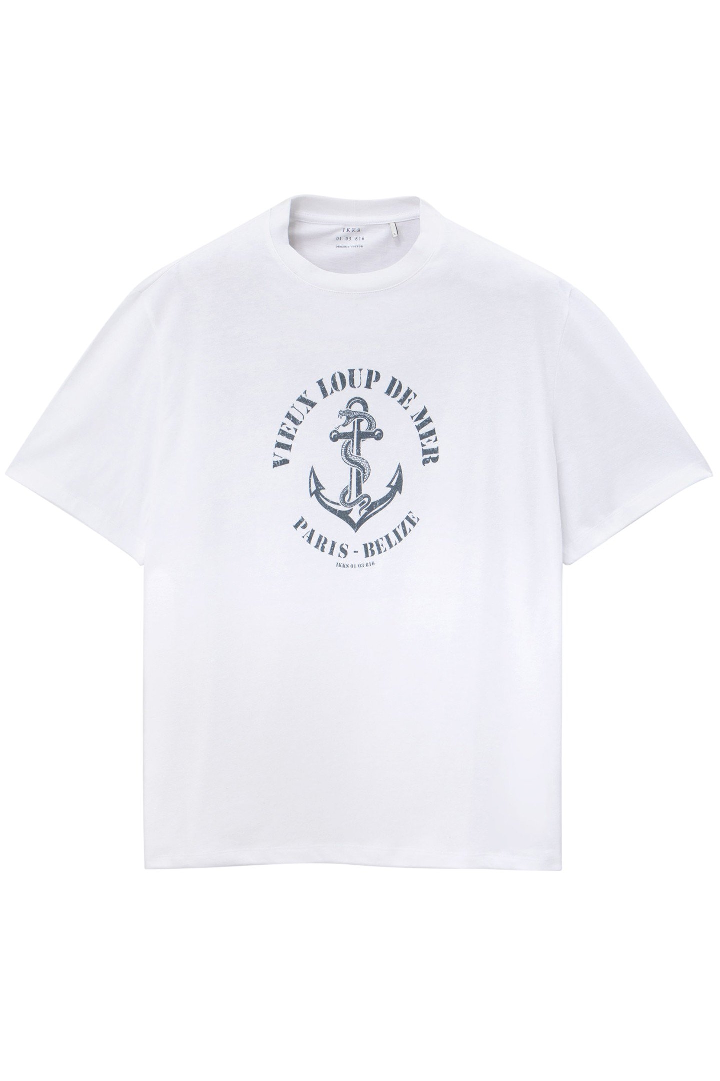 WHITE ORGANIC COTTON T-SHIRT, ANCHOR AND SNAKE IMAGE 4