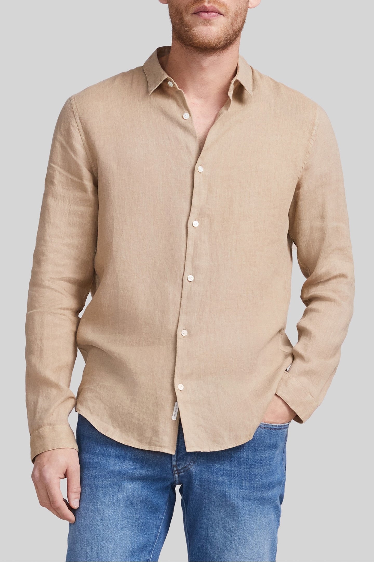BEIGE PURE LINEN SLIM SHIRT 1