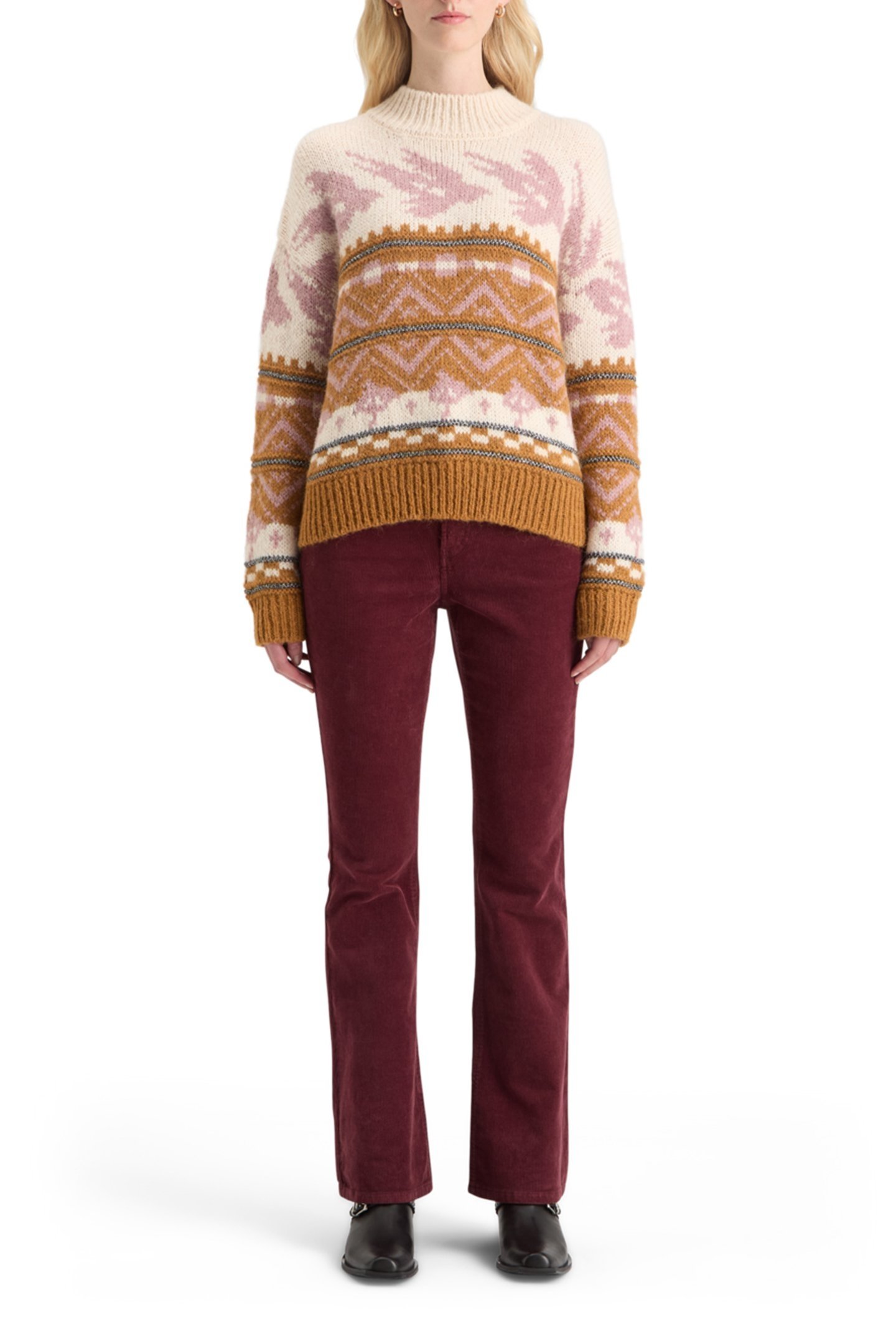 METALLIC FAIR ISLE PULLOVER TOBACCO 3