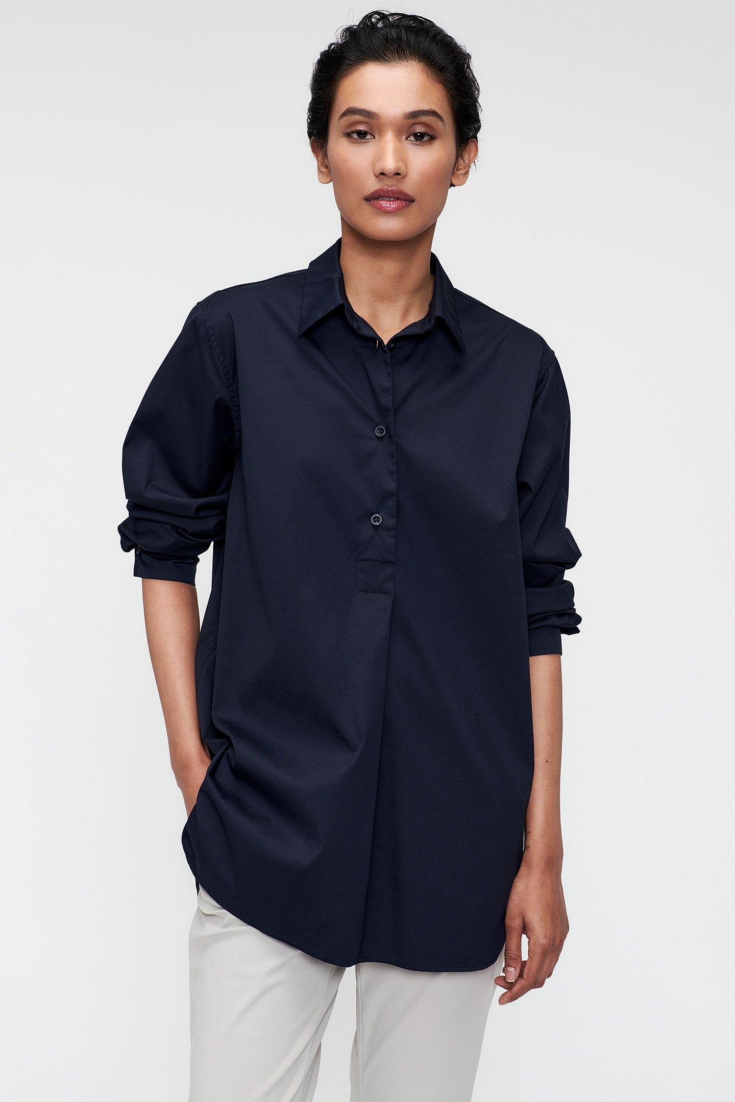 LONG COTTON POLO TOP NIGHT BLUE 1