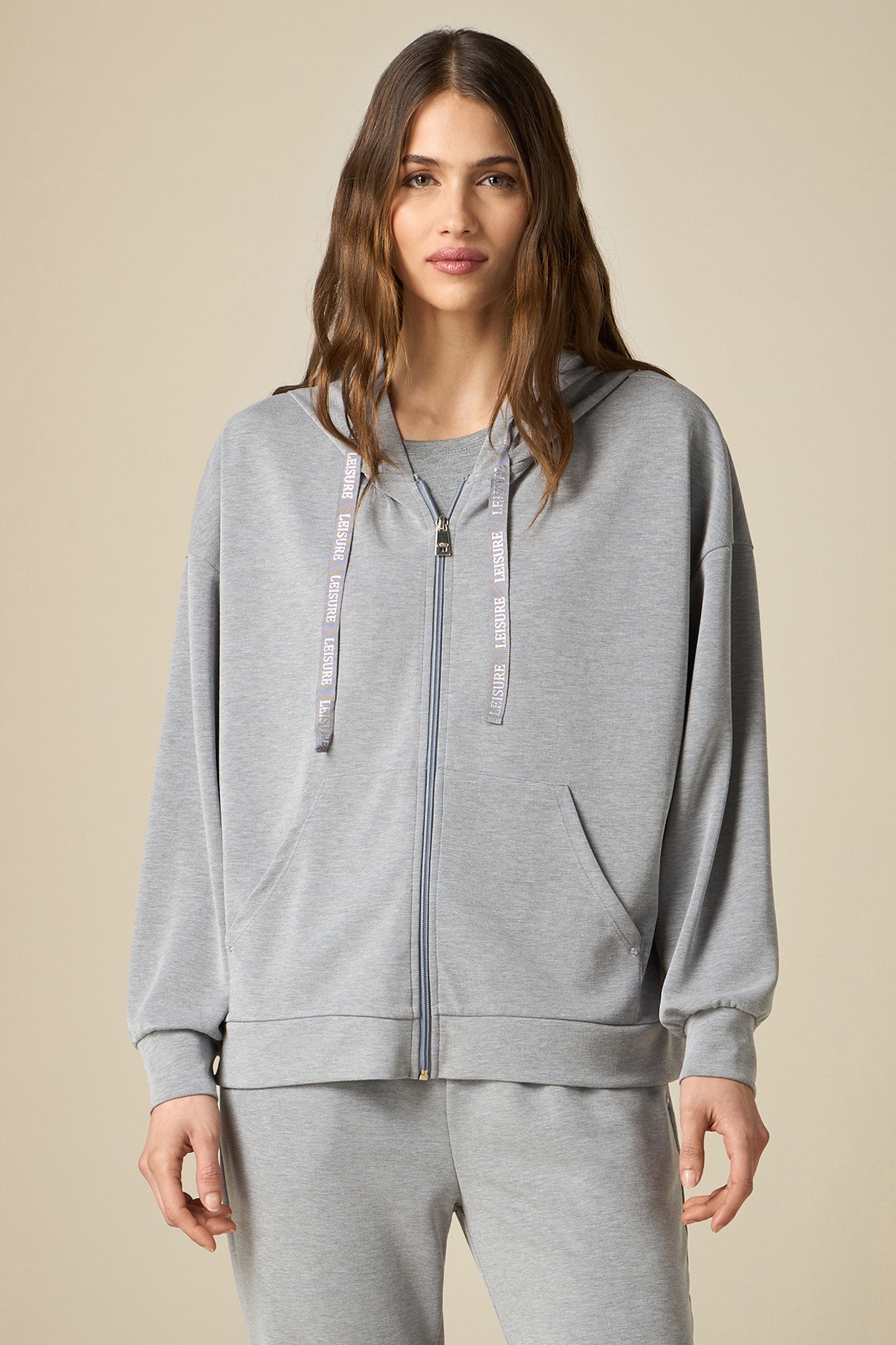 MODAL BLEND FLEECE WITH HOOD AND ZIPPER GREY 1