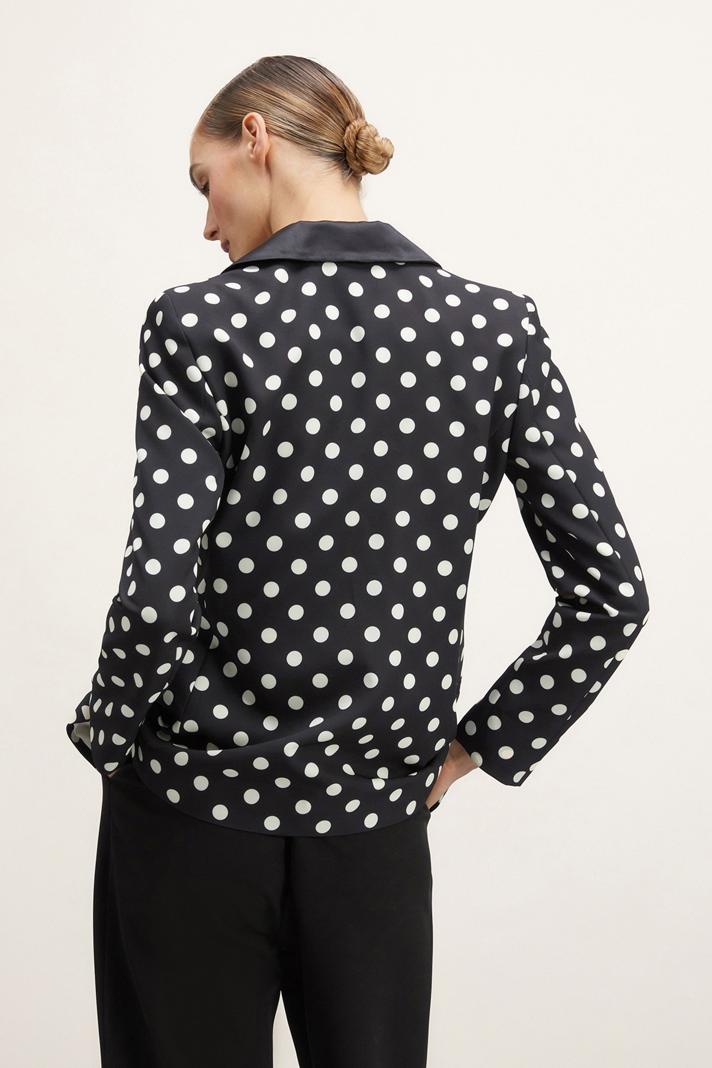 POLKA DOT-PATTERNED SINGLE-BREASTED BLAZER BLACK 2