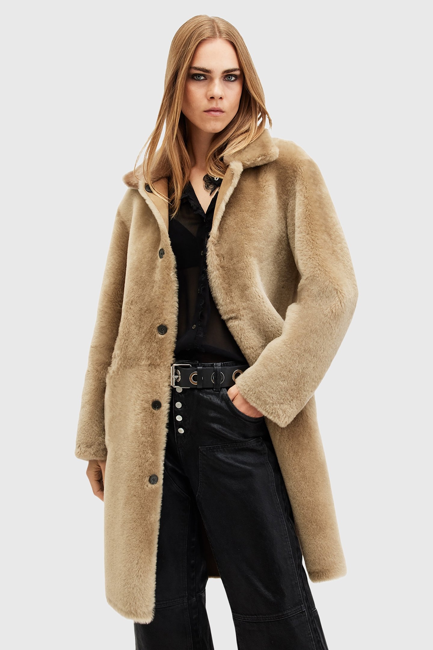 SERRA SHEARLING COAT TAUPE BROWN 8