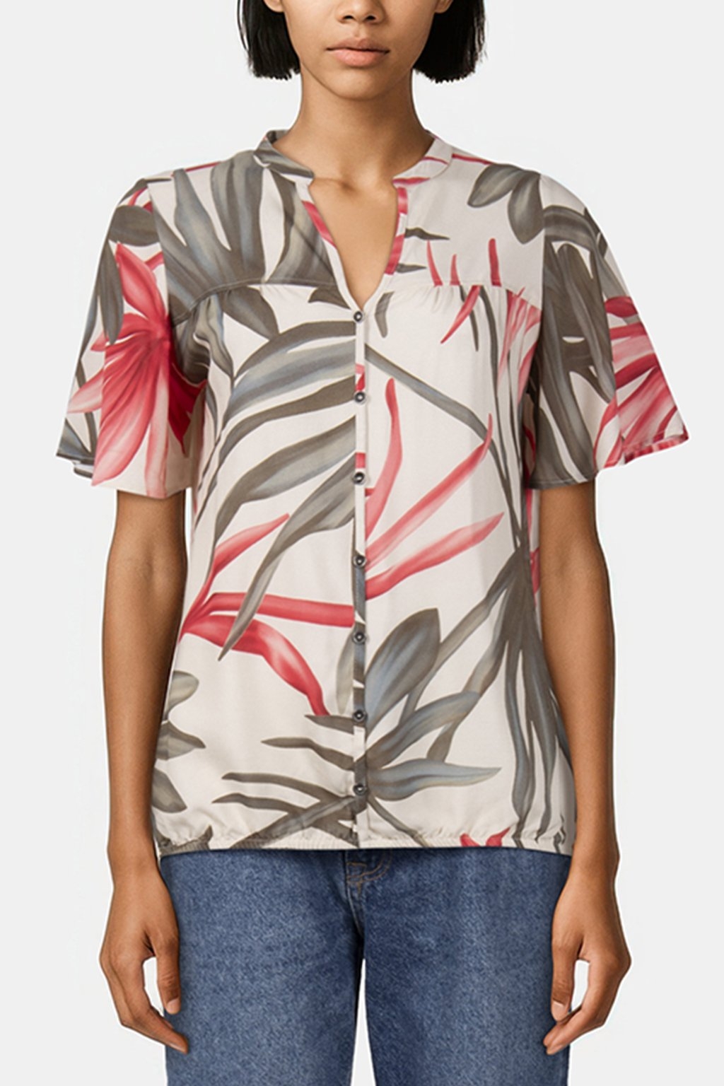 SHORT SLEEVE BLOUSE CARRY OFFWHITE WITH YUCCA PRINT 1